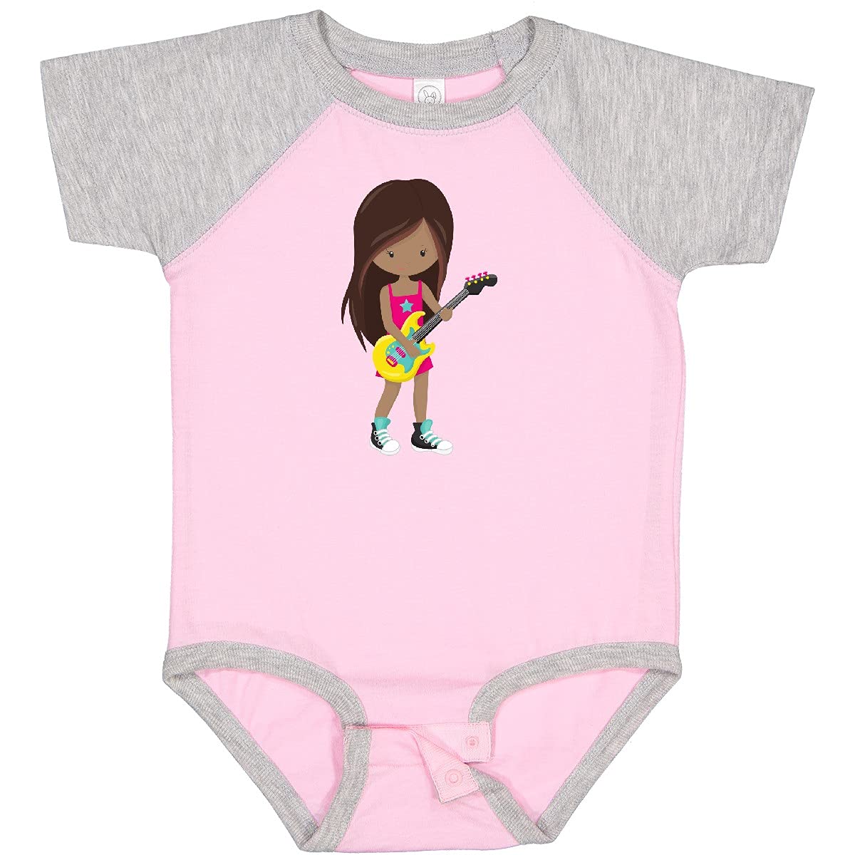 Inktastic African American Girl Rock Guitar Player Baby Bodysuit - Cute Music-Themed Onesie for Infants & Toddlers - Perfect for Concerts, Birthdays & Rock Star Photo Shoots