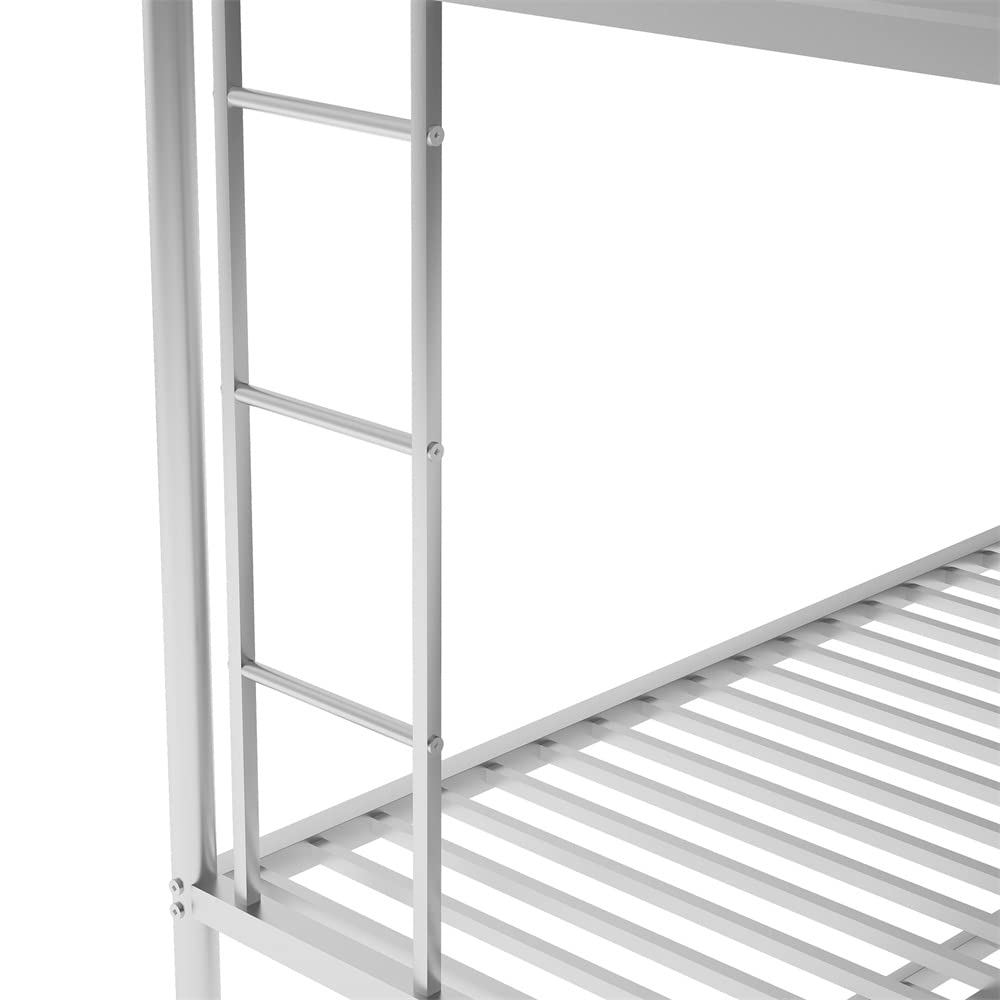 LLS Metal Bunk Bed with Trundle - Twin Over Full Bunk Bed Frame with Full-Length Guardrail & 2 Ladders | Heavy Duty Space-Saving Bunk Bed | Convertible to 2 Separate Beds | No Box Spring Needed | Silver Finish | Perfect for Kids' Rooms, Dormitories & Small Spaces