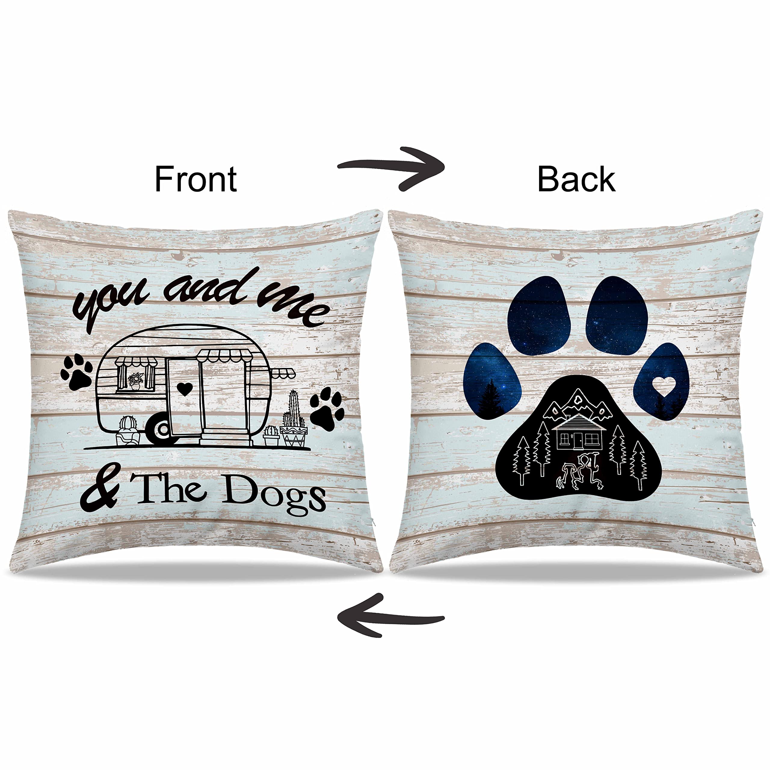 Reversible Camping Pillow Cover 18x18 - Gift for Dog Lovers & Campers, Perfect for RV & Sofa Bed Decor
