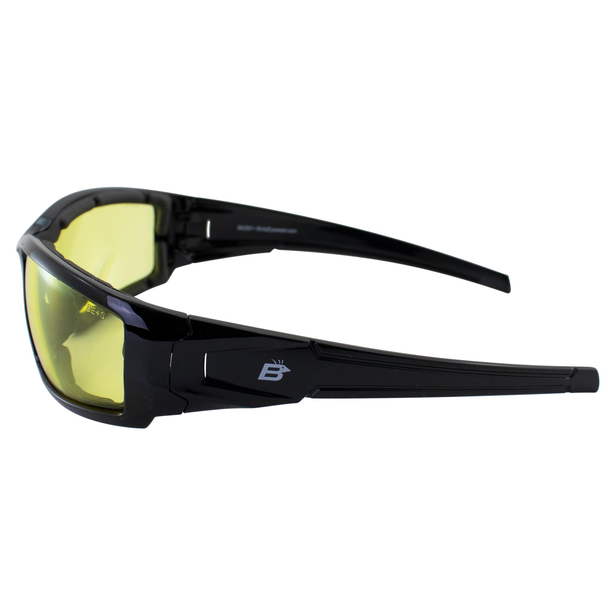 Birdz Eyewear Osprey Foam Padded Safety Motorcycle Sunglasses - 3 Pairs (Black Frames with Clear, Smoke & Yellow Lenses) - UV Protection for Riding, Cycling, Construction & Outdoor Work
