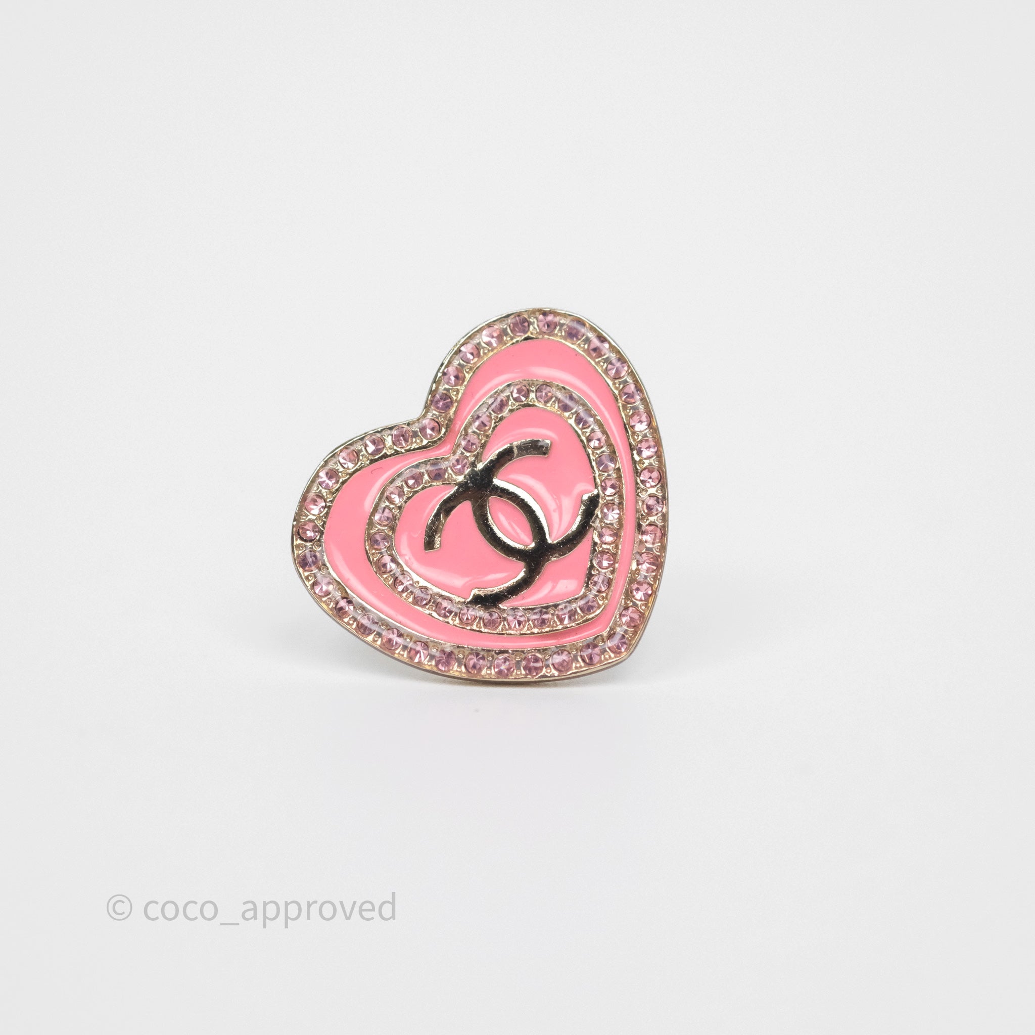 Chanel CC Heart Earrings with Pink Crystals - Gold Tone 24S - Elegant Jewelry for Women, Perfect for Valentine's Day Gifts, Date Night & Special Occasions