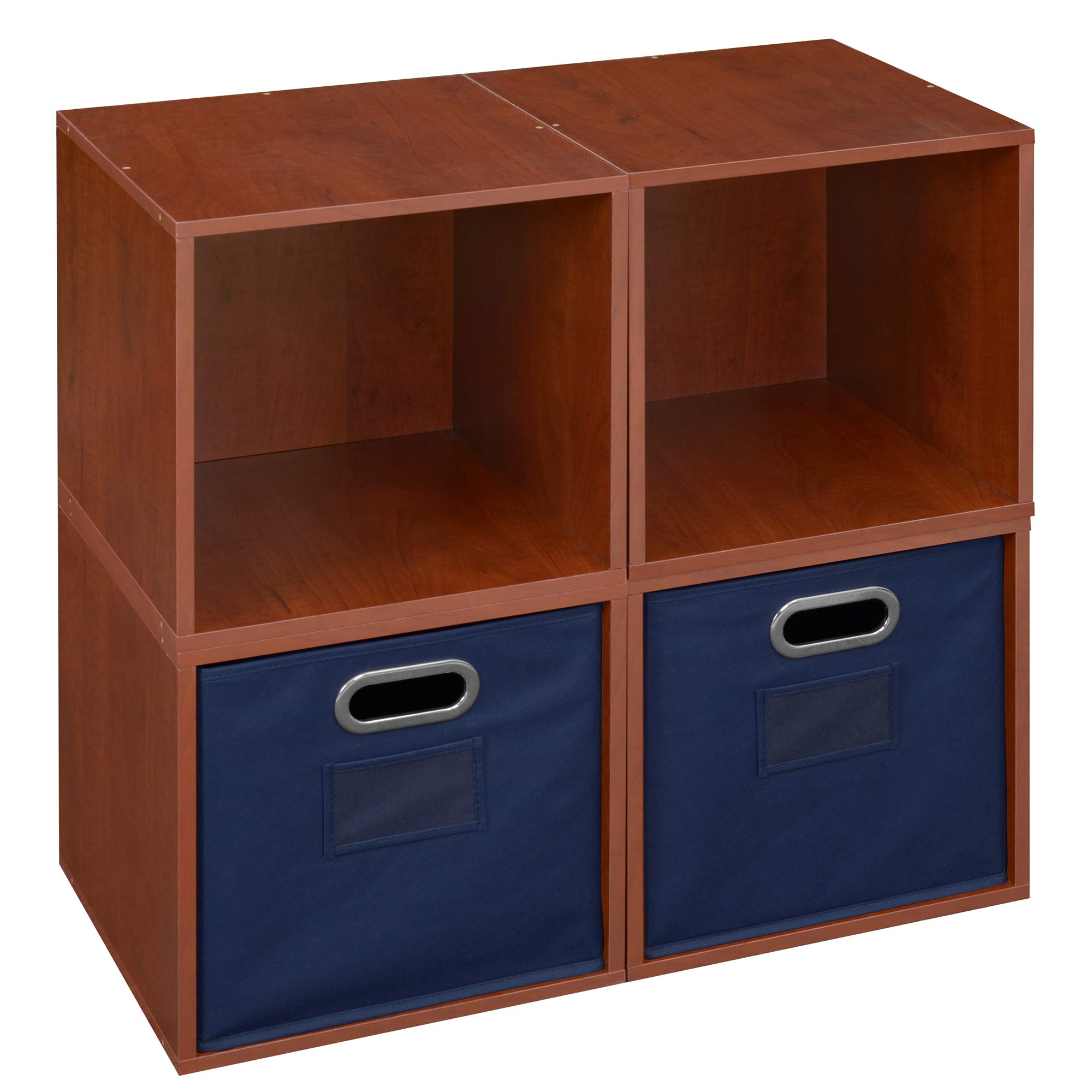 Niche Cubo Storage Set - 4 Cube Organizer with 2 Canvas Bins in Warm Cherry & Blue | Perfect for Closet, Nursery, and Living Room Organization