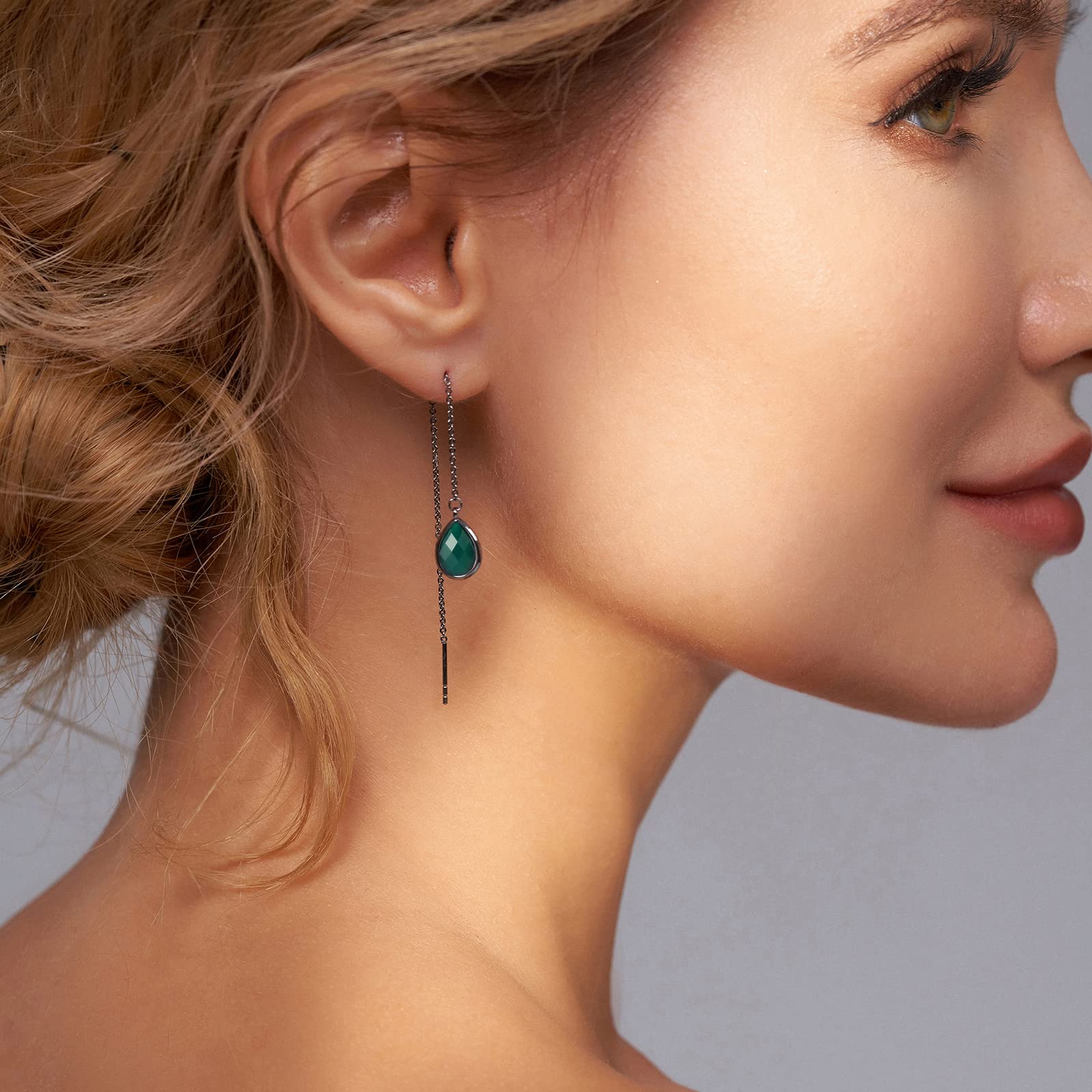 Natural Labradorite & Moonstone Dangle Earrings for Women - Threader Drop Earrings, Gemstone Birthstone Jewelry, Fashion Gifts for Women & Girls | Perfect for Parties, Weddings & Everyday Wear