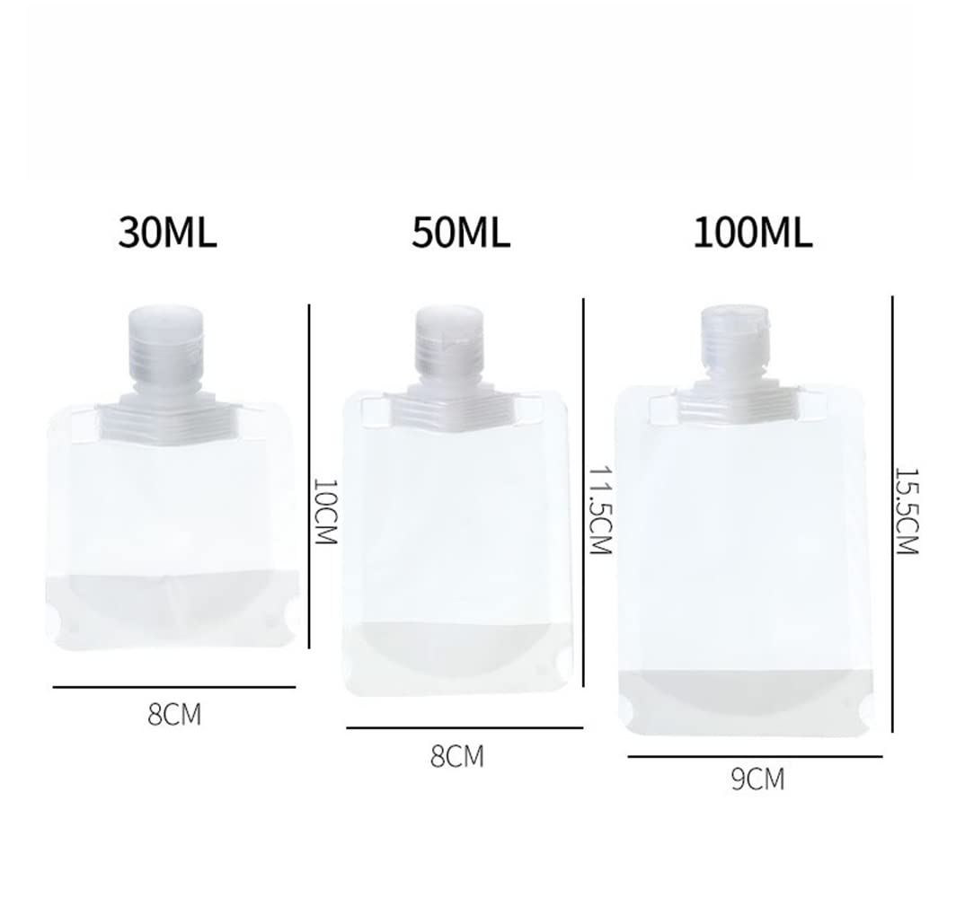 AUGEN Travel Leakproof Stand-Up Spout Containers (30ml/50ml/100ml) - Reusable Cosmetic Bottles for Toiletries, Lotion, Shampoo | Perfect for Air Travel, Gym & Outdoor Adventures (1 Set)