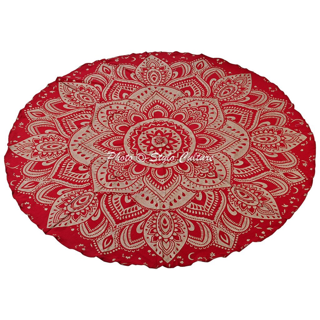 Indian Mandala Round Printed Tablecloth - 72 Inch Cotton Floral Picnic Rug, Beach Yoga Mat, Meditation Throw for Outdoor Gatherings, Boho Decor & Home Styling