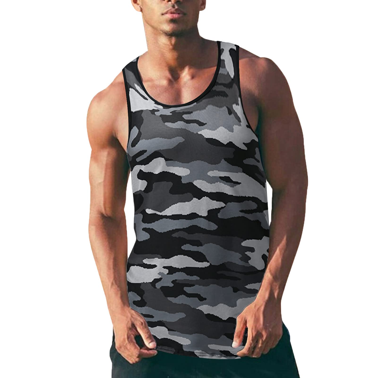 BEUU Men's Camo Tank Tops - Slim Fit Sleeveless Shirts for Running, Workout & Gym - Breathable Athletic Camouflage Vest for Summer Outdoor Activities
