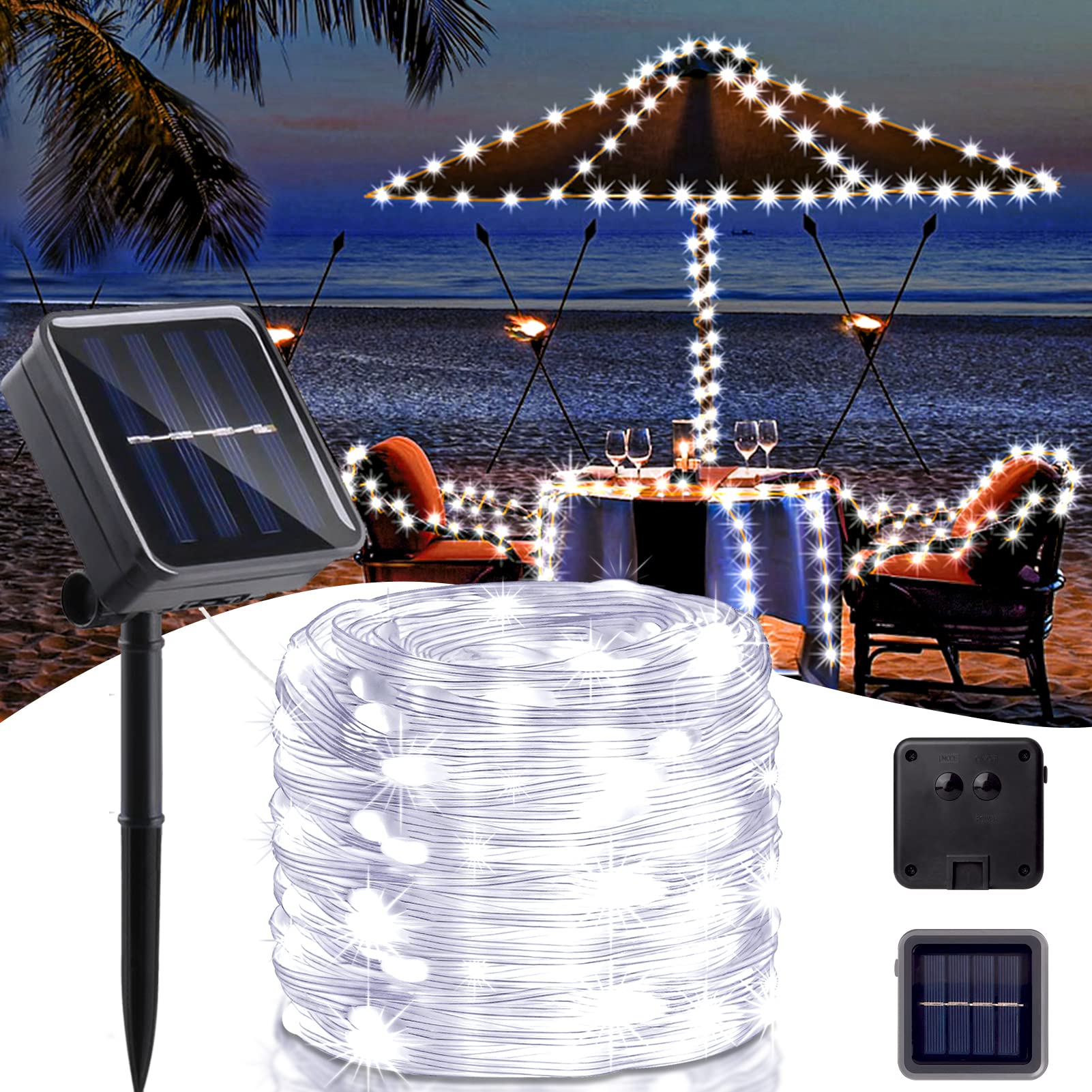200LED Solar Fairy String Lights Outdoor - 82ft Extra-Long Waterproof Fairy Lights with 8 Modes, Clear Wire Solar Christmas Lights for Garden, Patio, Yard, Tree & Bush Decorations - Cold White | Perfect for Weddings, Parties & Holiday Decor