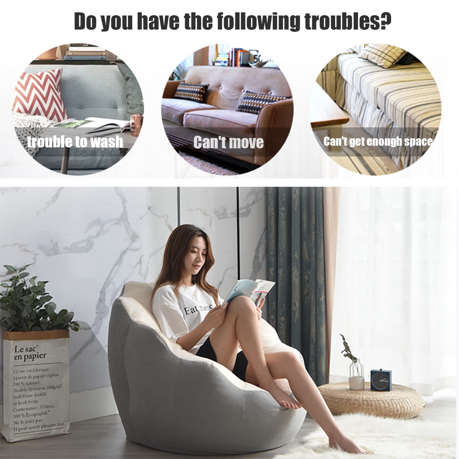 DSHOME Petal-Shaped Bean Bag Chair with Removable Cotton Cover & Foot Stool - Ultra Soft Comfy Pouf Sofa for Reading, Gaming, and Relaxing in Bedroom or Living Room