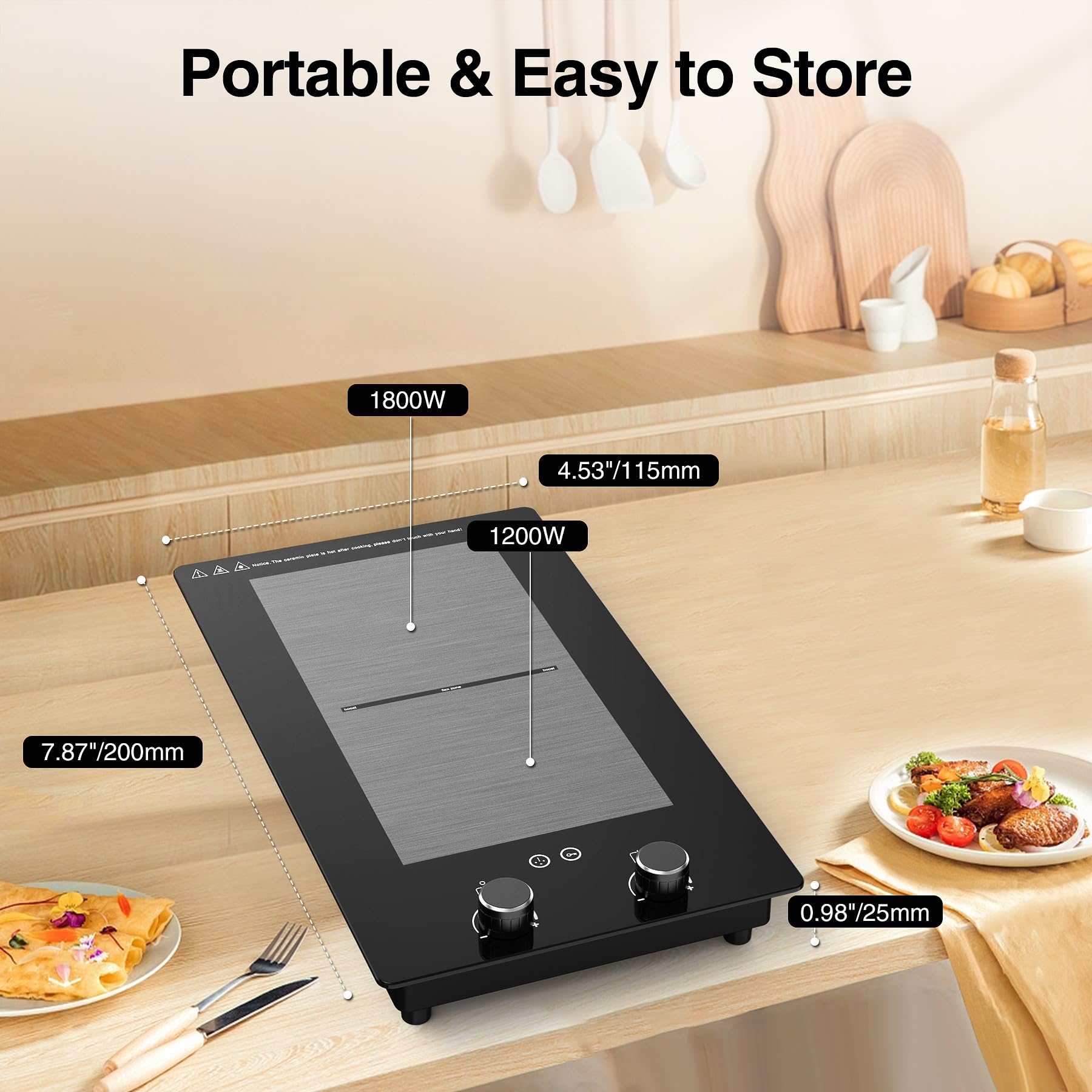 VBGK 12 Inch 3000W Double Induction Cooktop - 2 Burner Electric Stove with Rotary & Touch Controls, 9 Power Levels, Child Lock & Timer - Perfect for Home Kitchen, RV Cooking & Small Spaces (110V)