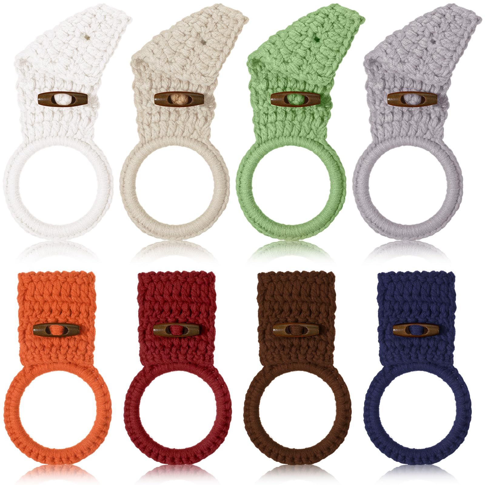 Hoolerry 8-Piece Crochet Hanging Kitchen Towel Set with Ring & Button Loop - Dish Towel Holder for Oven, Stove, Cabinet Door - 8 Elegant Colors (Round) - Perfect for Farmhouse, Rustic & Modern Kitchens