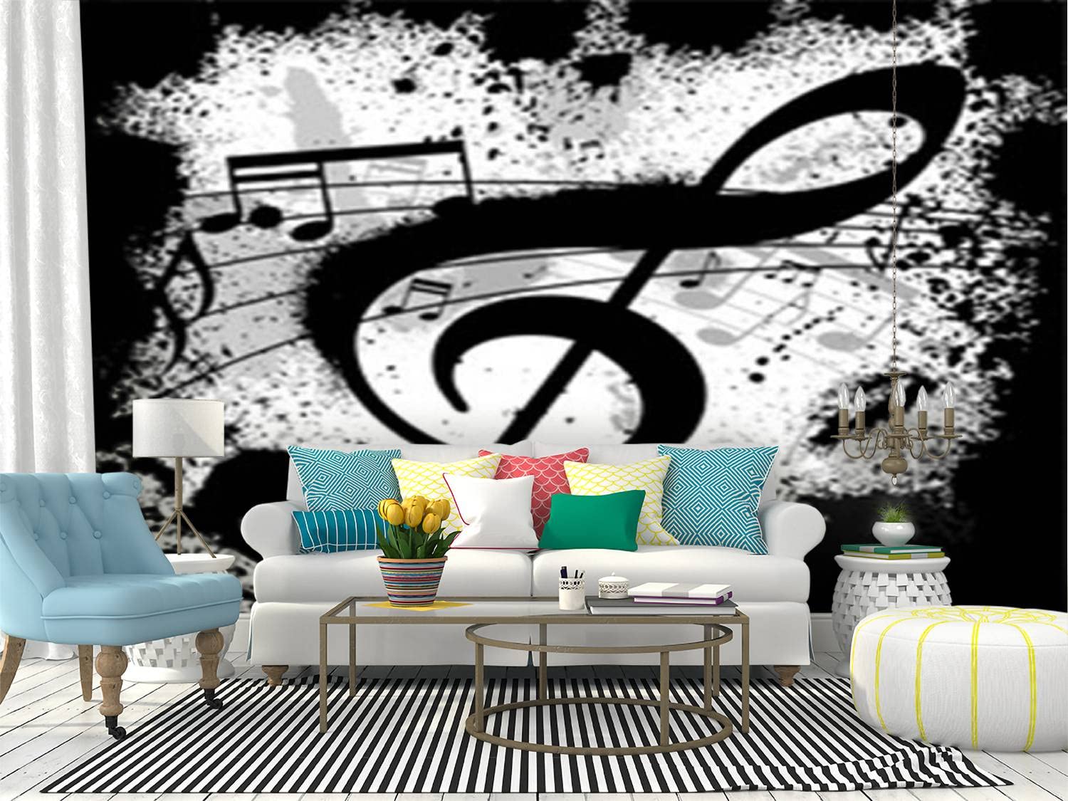 RECETHROWS Peel and Stick Wallpaper - Black Music Notes Vinyl Wall Mural, Self-Adhesive Removable Large Wall Sticker for Home Decor, Shelf Liner | Perfect for Bedroom, Living Room & Music Studio Accent Walls