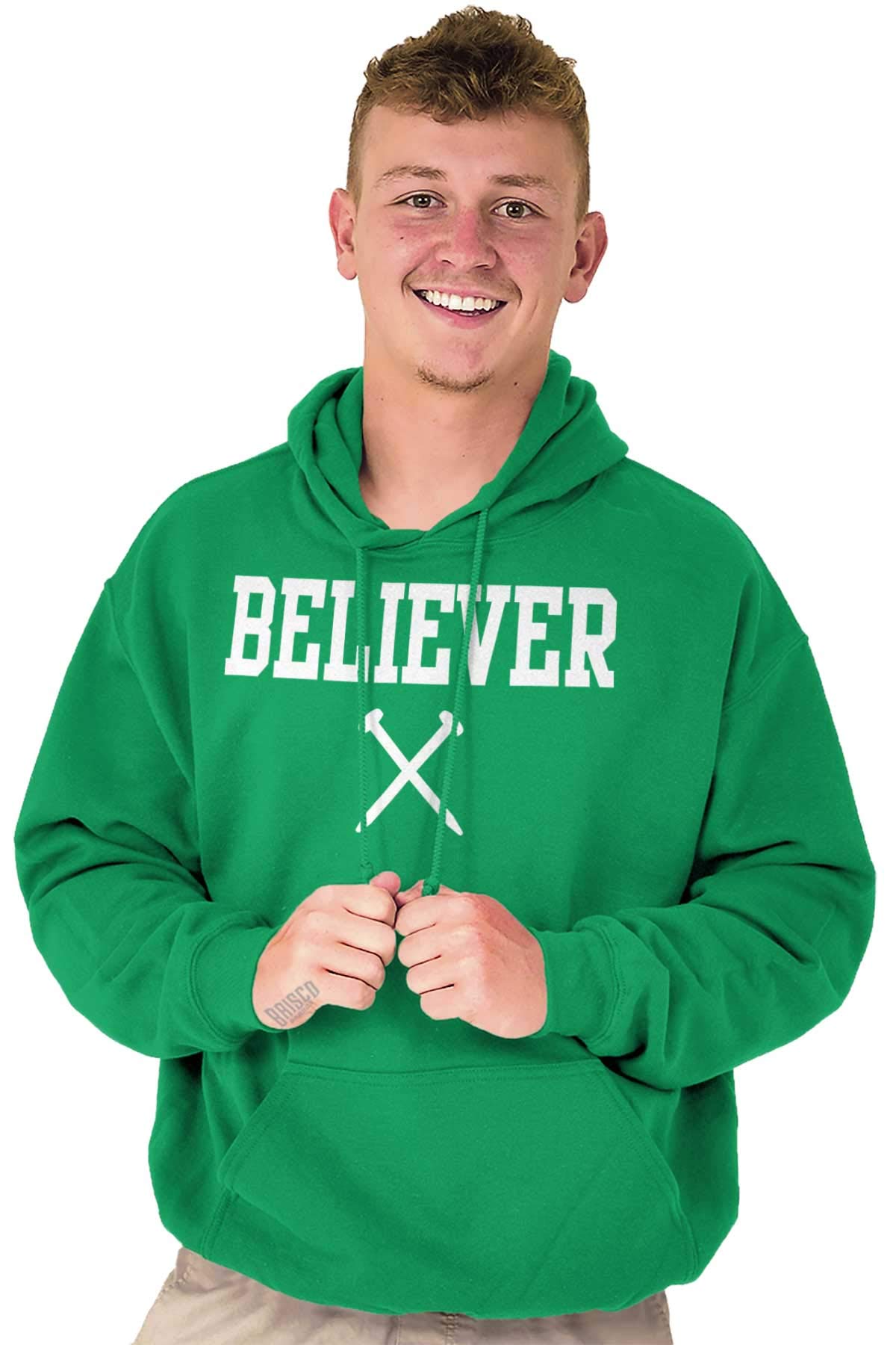 Classic Teaze Believer Nails Cross Christian Hoodie Sweatshirt for Women & Men - Religious Apparel for Church, Bible Study & Everyday Faith Wear