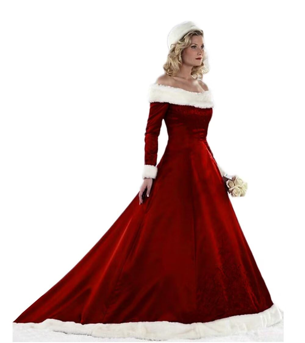Elegant Red Long Sleeve Ball Gown Wedding Dress for Women - Plus Size Winter Bridal Gown for Christmas, Quinceanera & Special Occasions | Perfect for Holiday Parties, Formal Events & Winter Weddings