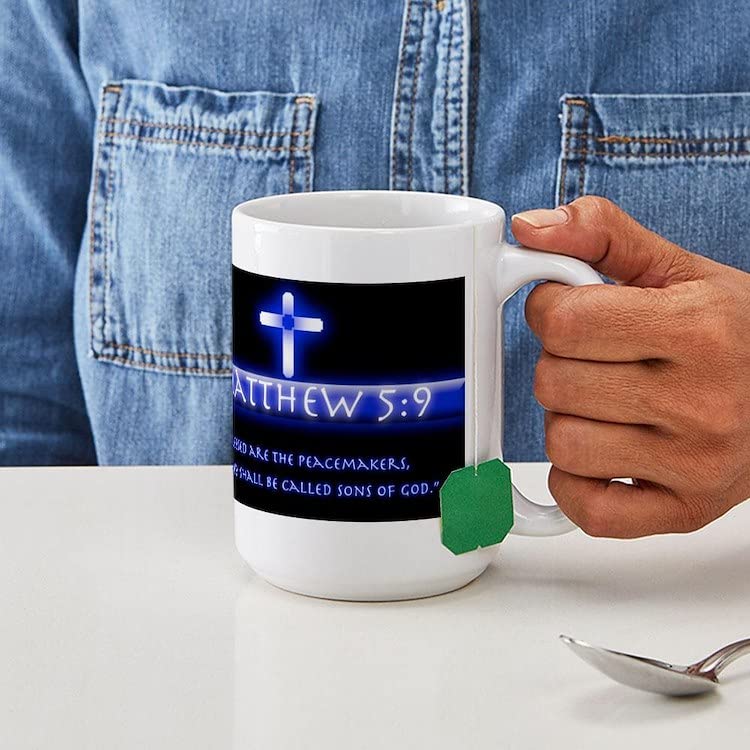 Blessed Are The Peacemakers 15 oz Ceramic Coffee Mug (444ml) - Inspirational Gift for Teachers, Pastors & Peace Lovers - Perfect for Home, Office & Church Use