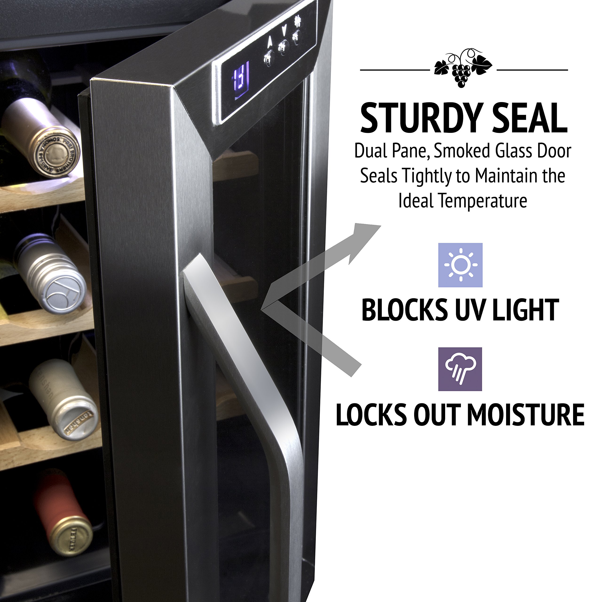 Ivation 8 Bottle Thermoelectric Wine Cooler - Stainless Steel Countertop Wine Fridge with Digital Temperature Control & Smoked Glass Door - Quiet Freestanding Wine Refrigerator for Red & White Wine - Perfect for Kitchen, Bar, Dining Room or Office