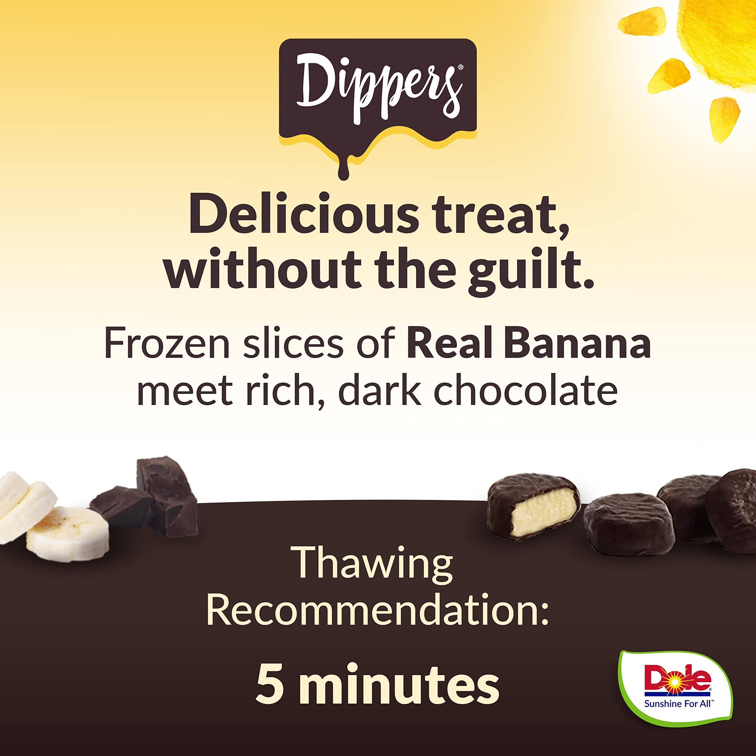 Dole Frozen Dark Chocolate Dippers - Dark Chocolate Covered Banana Slices, 1.55 Oz (6 Pack) | Healthy Frozen Snacks for Kids, Dessert Lovers & Party Treats | Perfect for School Lunches, Movie Nights & After-School Snacks