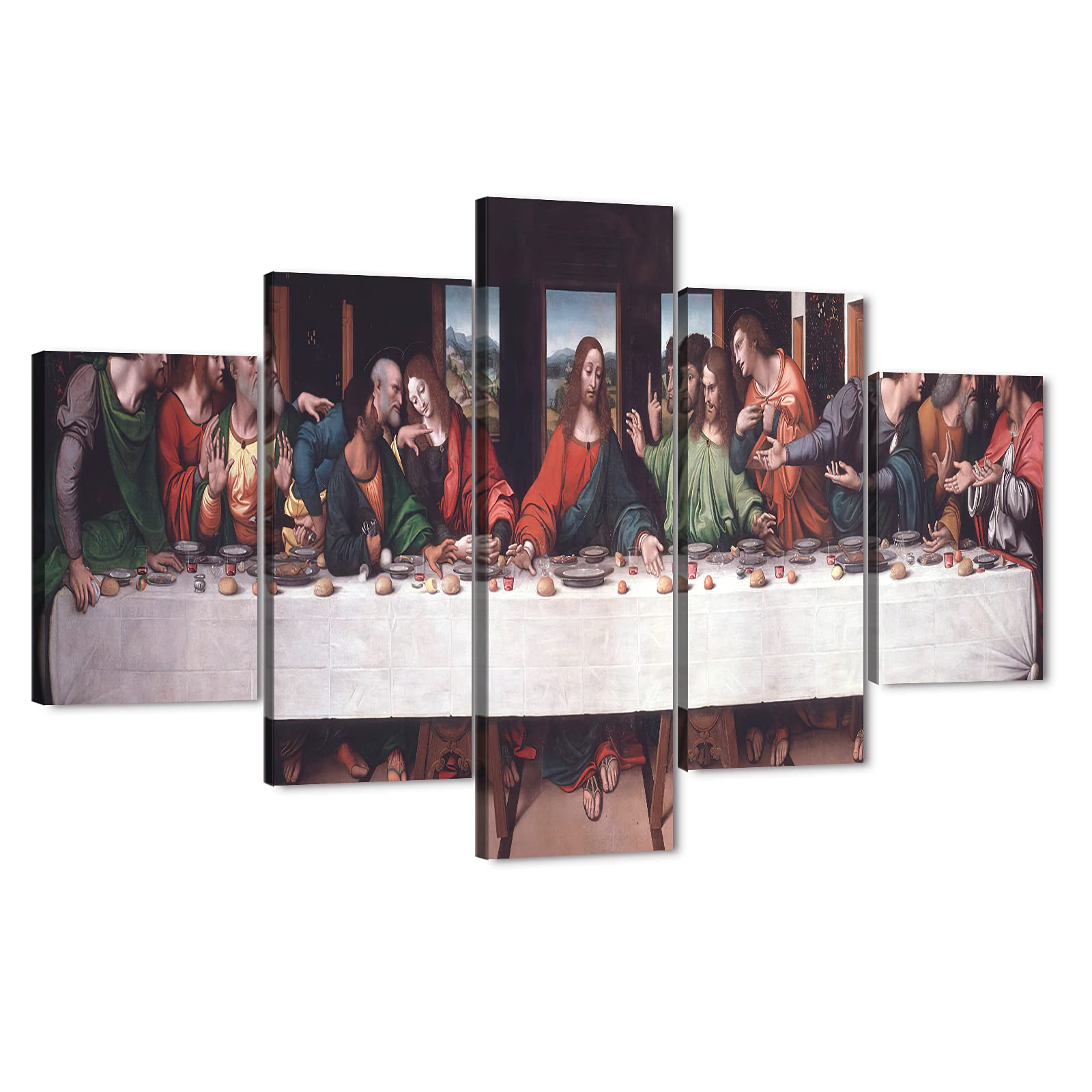 TIMUBA 5-Piece Last Supper Canvas Wall Art Set - Jesus Christ Religious Painting (60x40 Inches) - Christian Home Decor for Dining Room & Living Room - Perfect for Bible Study Areas & Church Interiors