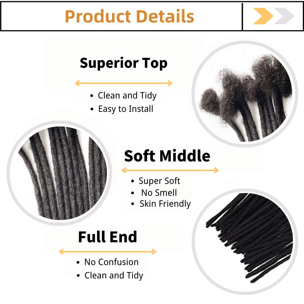 100% Human Hair Loc Extensions - 6 Inch Length, 0.6cm Width, Permanent Dreadlocks for Men & Women (70 Strands Natural Black) | Dyeable & Handmade | Perfect for Protective Styling, Hair Growth & Fashion Looks