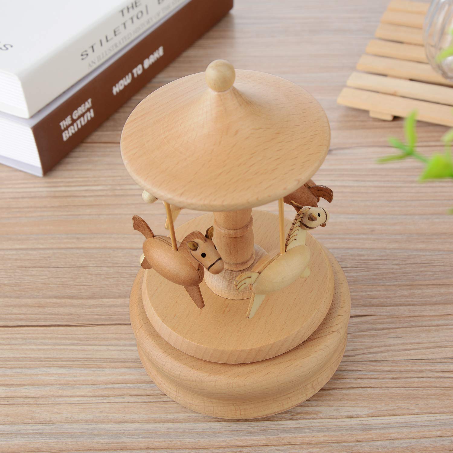 Beautiful Wooden Merry-Go-Round Music Box - Plays Canon in D - Perfect Valentine's Day, Birthday & Travel Gift for Girls & Women - Romantic Home Décor & Special Occasion Present