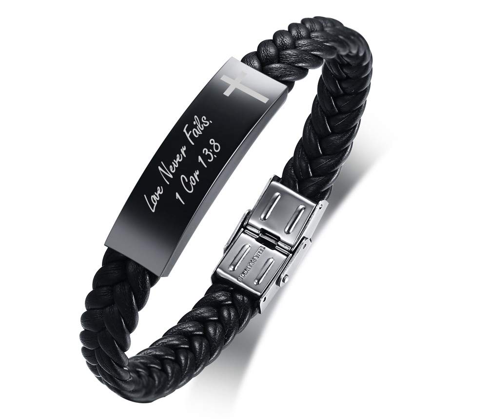 MEALGUET Christian Cross Bracelet for Men - Braided Leather Wristband with Bible Verse, Religious Scripture Jewelry - Inspirational Prayer Gift for Husband, Son, Dad - Perfect for Church, Worship & Daily Faith Encouragement