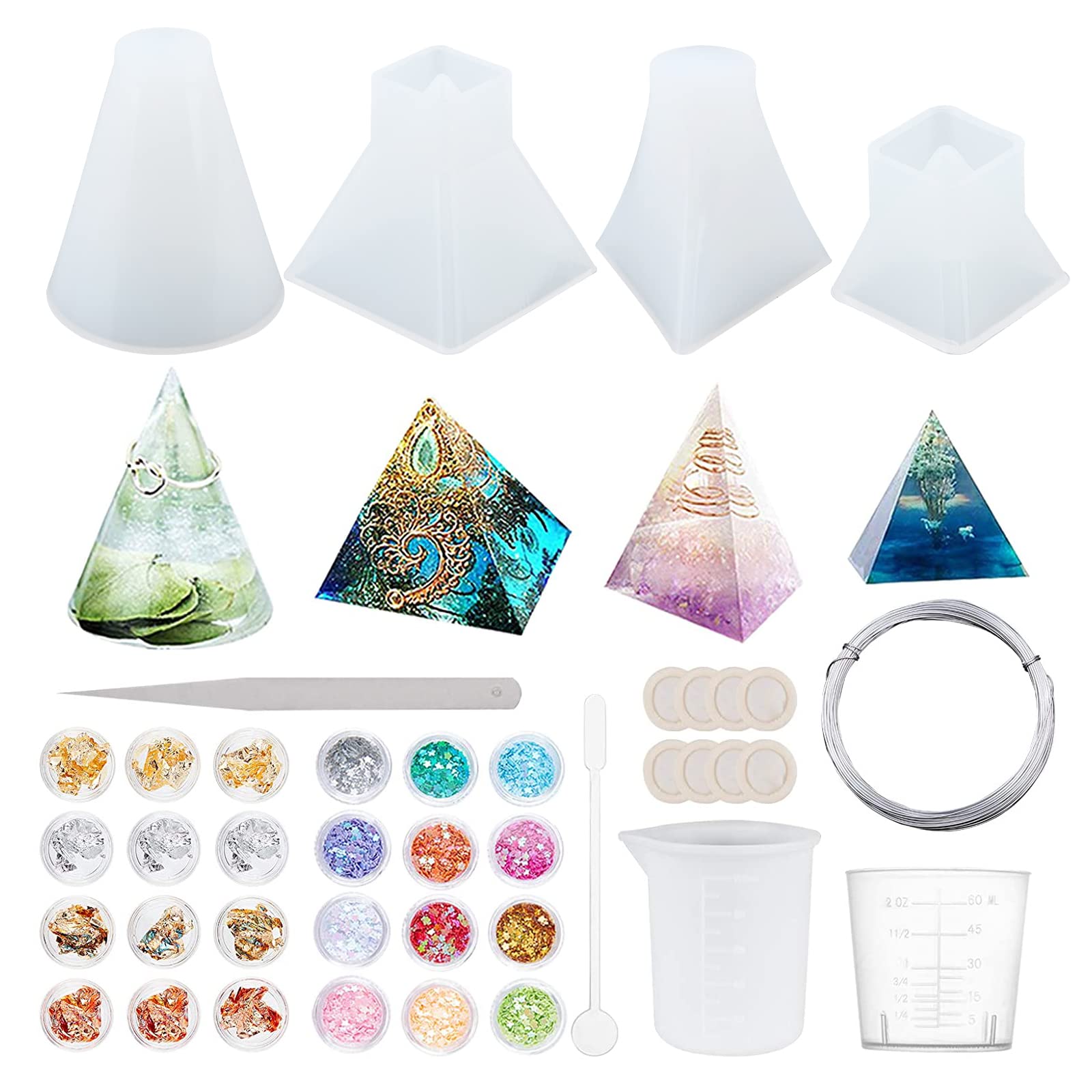 OLYCRAFT 52-Piece 4-Style Silicone Mold Set for Resin, Soap & Candle Making - Includes Pyramid, Cone, Trapezoid Molds with Glitter Accessories - DIY Crafting Tools for Jewelry, Home Decor & Gift Making