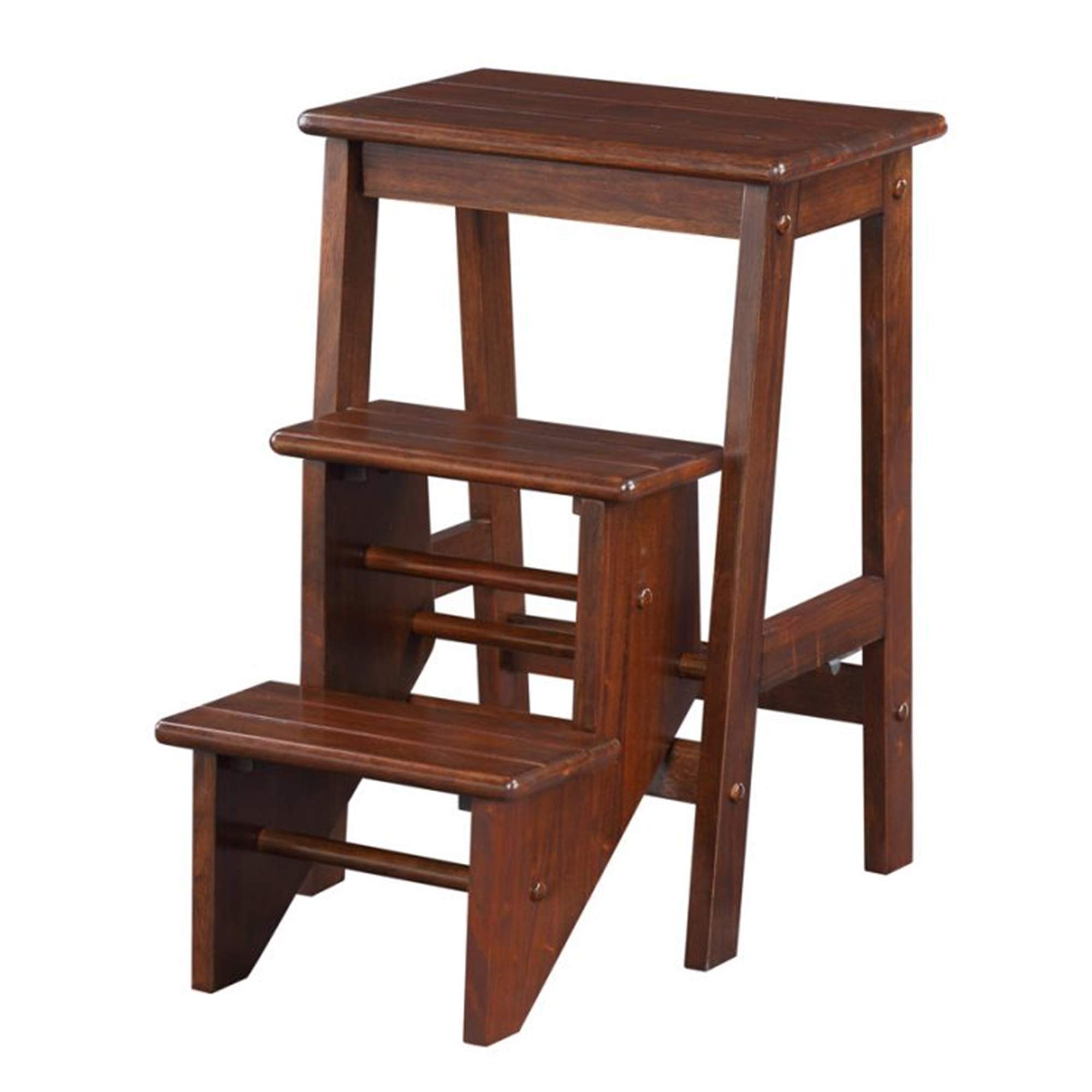 Benjara 3-Step Wooden Step Stool with Safety Latch - Sturdy Brown Stool for Kids & Adults - Perfect for Bathroom, Kitchen, and Bedroom Use