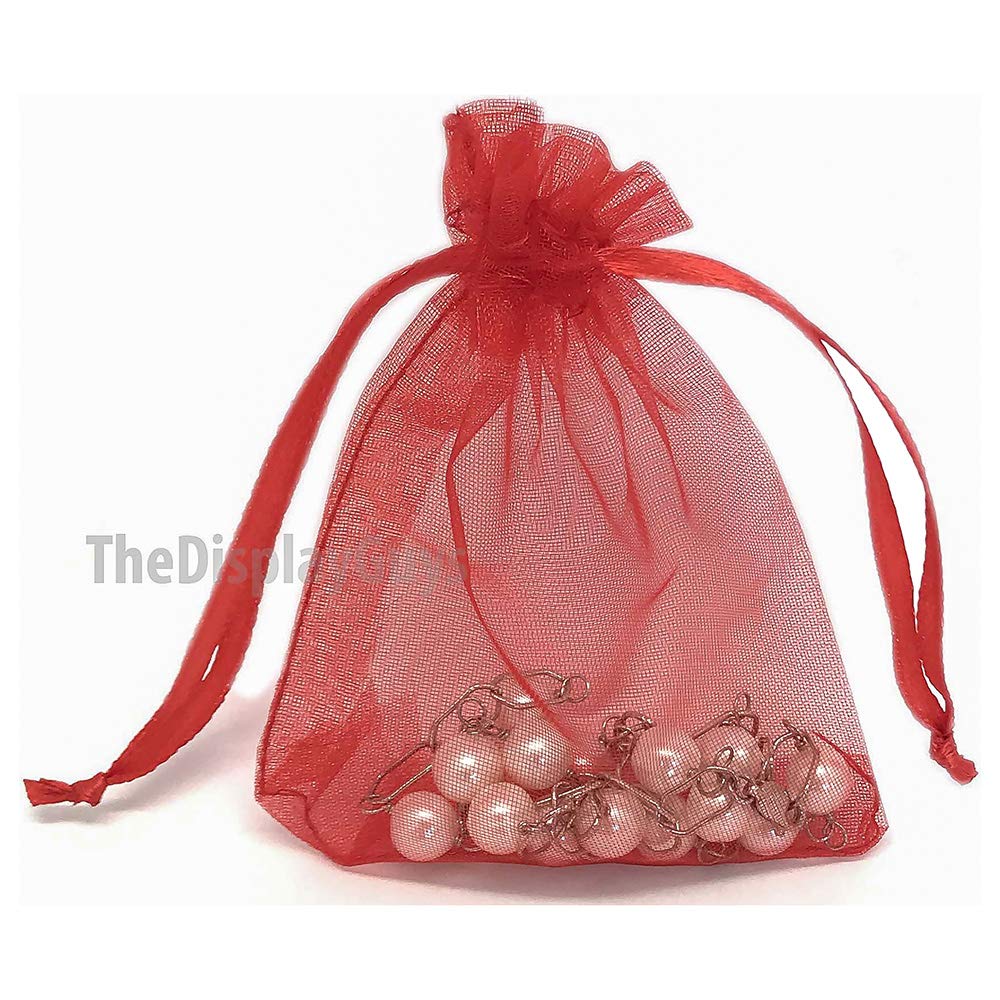 100-Pack 3x4 Inch Red Sheer Organza Drawstring Gift Bags - Small Mesh Favor Bags for Jewelry, Candy, Wedding Favors & Party Treats | Perfect for Birthday Gifts, Bridal Showers & Holiday Celebrations