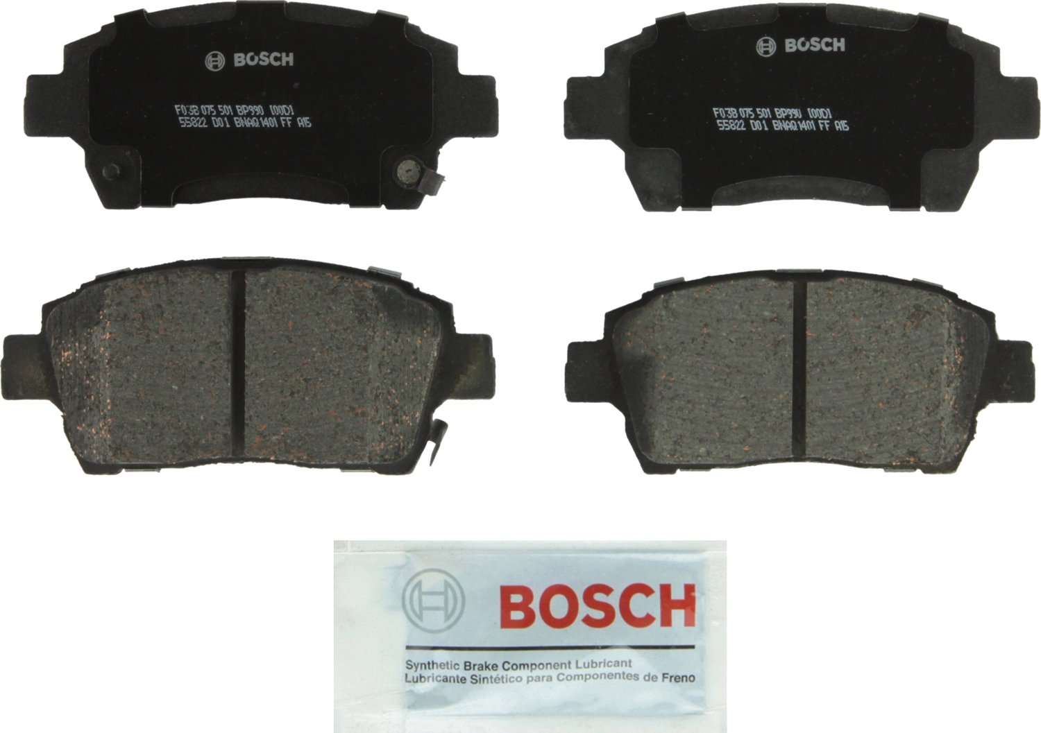 Bosch BP990 QuietCast Premium Semi-Metallic Brake Pads - Front Set for Scion iQ (2012-2015), xA (2004-2006), xB (2004-2006) | Toyota Echo (2003-2005), MR2 Spyder (2003-2005), Prius (2003-2009) | Low Noise & High Performance Braking for City Driving & Daily Commute