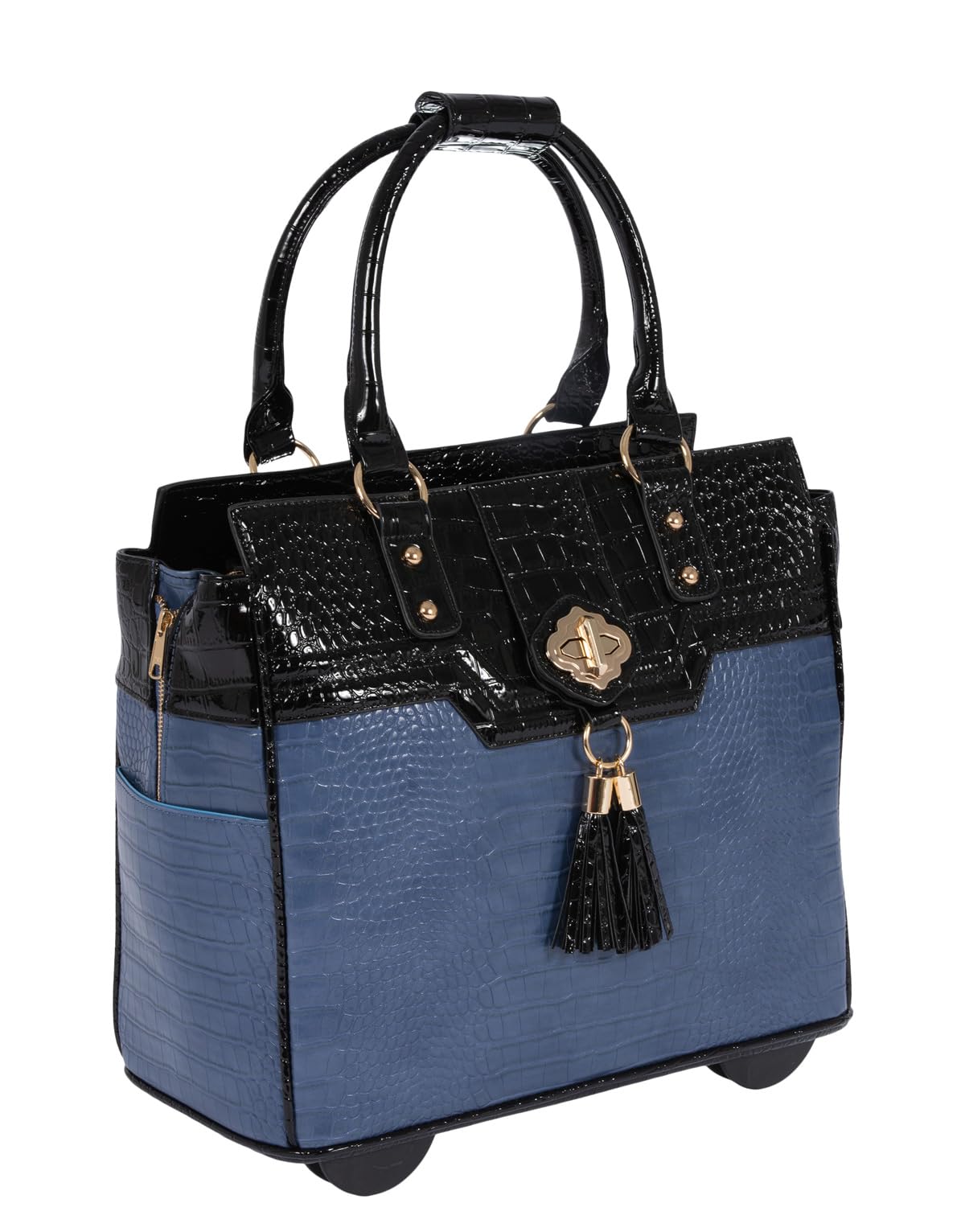 JKM and Company Alligator Print Rolling Tote Bag - Compatible with Laptop, iPad, Tablet - Water-Resistant Briefcase Carryall for Work, Travel & Business Meetings