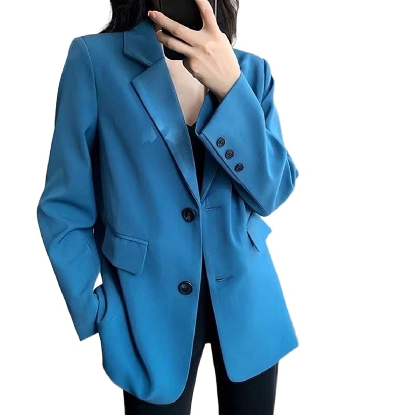 WYNDEL Women's Cardigan Belt Pocket Coat - Loose Fit Street Jacket for Casual Wear (Blue, Small) | Perfect for Office, Travel & Everyday Outfits