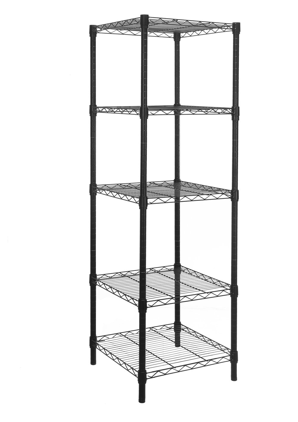 HollyHOME 5-Tier Adjustable Heavy Duty Steel Wire Shelving Rack - Space Saving Storage Shelf for Small Spaces, Room Corners, Bathroom, Kitchen & Garage - Thick Metal Tube Construction in Black