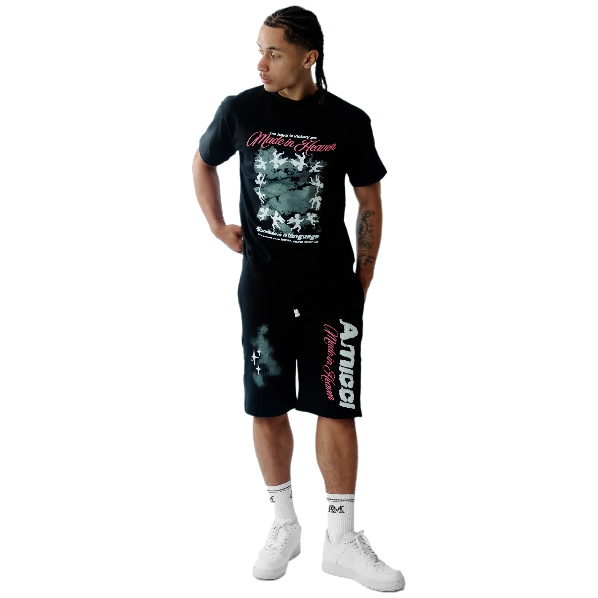 Amicci Angeli Graphic Black T-Shirt for Men - Cool Vintage Style Cotton Tee - Perfect for Casual Wear, Street Fashion & Gifts