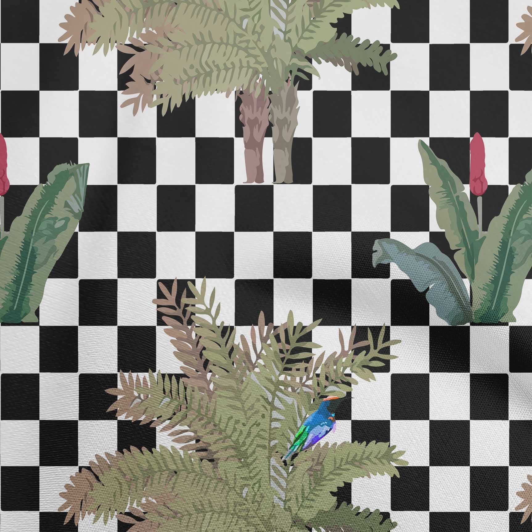 oneOone Georgette Viscose Black Tropical Geometric Checkered Print Fabric by The Yard - 42 Inch Wide Dress Material for Summer Dresses, Blouses & DIY Fashion Projects