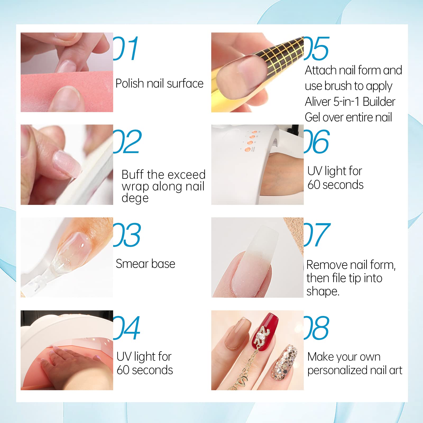 RSGRT 5-in-1 Builder Gel for Nails - Clear & Pink UV/LED Nail Strengthener for Professional Manicures | Nail Art Decoration & False Nail Extension Gel | Perfect for Salon, Home DIY & Special Occasion Nail Designs