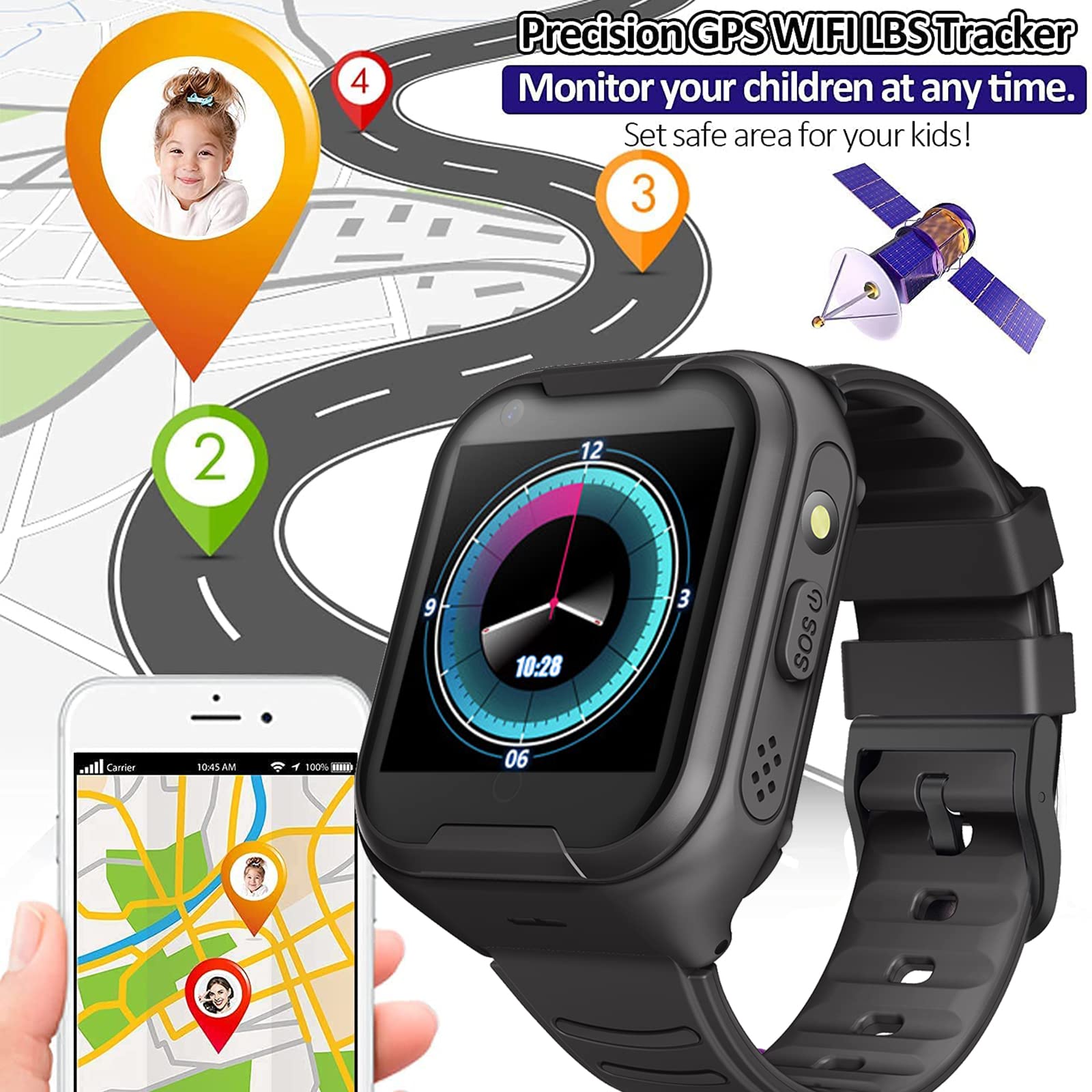 **4G GPS Smart Watch for Seniors - Real-Time Tracking, Two-Way Calling, Waterproof Touchscreen with Camera, SOS Alarm & Pedometer - Perfect Christmas/Birthday Gift (Black) - Ideal for Elderly Safety & Fitness Monitoring**