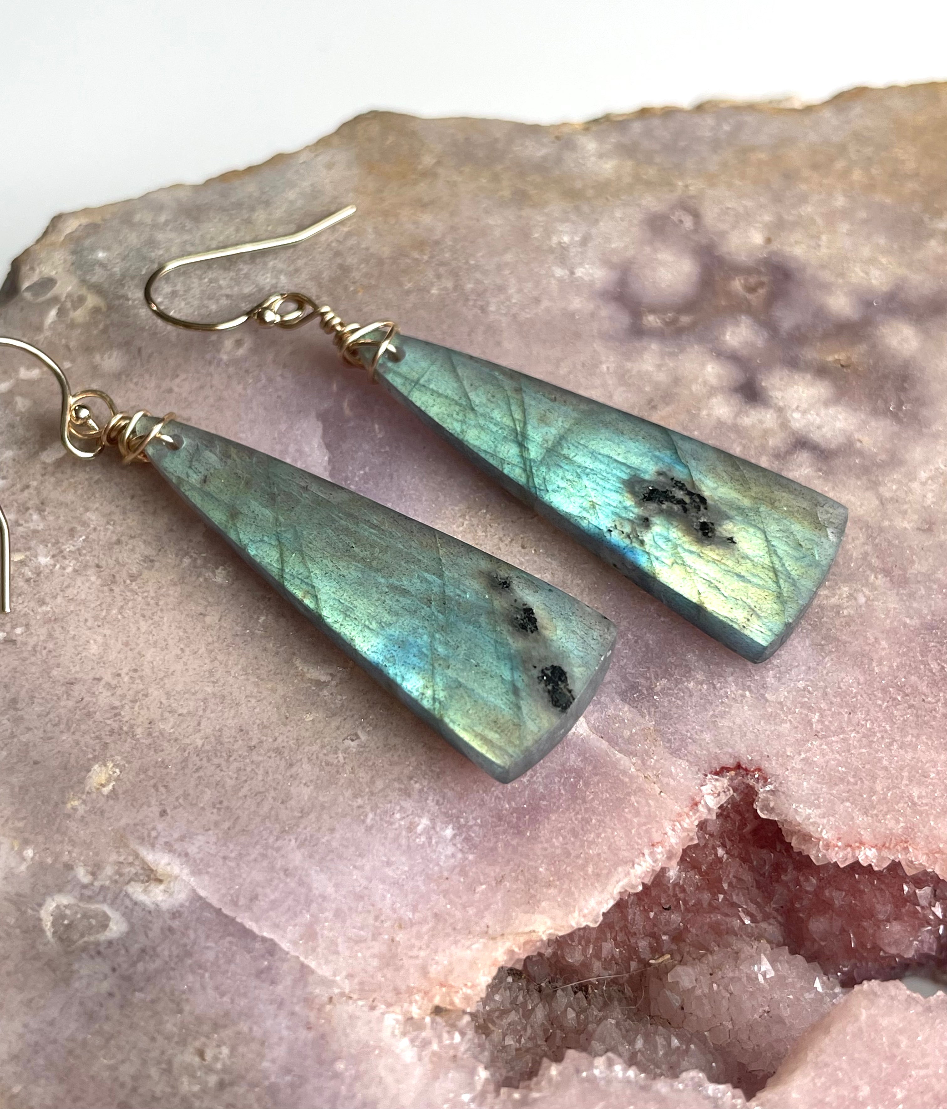 Gold Labradorite Dangle Drop Crystal Earrings for Women - Elegant Gemstone Jewelry Gift for Birthday, Anniversary & Special Occasions