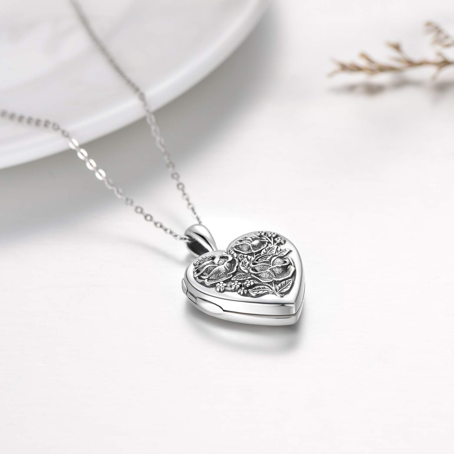 MEDWISE 925 Sterling Silver Photo Locket Necklace with Oxidized Rose Flower, Sunflower, Compass & Celtic Heart Pendant - Perfect Gift for Women, Birthday, Christmas, Anniversary | Keepsake Jewelry for Loved Ones