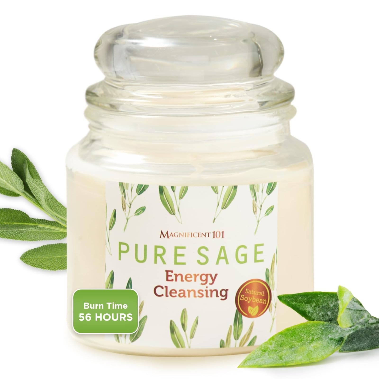 101 Sage Energy Cleansing Aromatherapy Candle for Meditation, Manifestation & Intention Setting - 14.5oz Natural Soy Wax with Pure Sage Essential Oil | 56-Hour Burn Time | Perfect for Yoga, Spa, Home Relaxation & Spiritual Practices