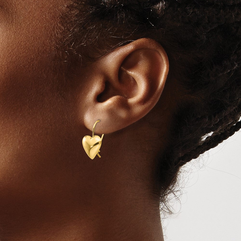 11.5mm Gold Polished Puffed Heart Kidney Wire Earrings (Model H1042) - Perfect for Valentine's Day Gifts, Anniversary Presents & Romantic Date Nights