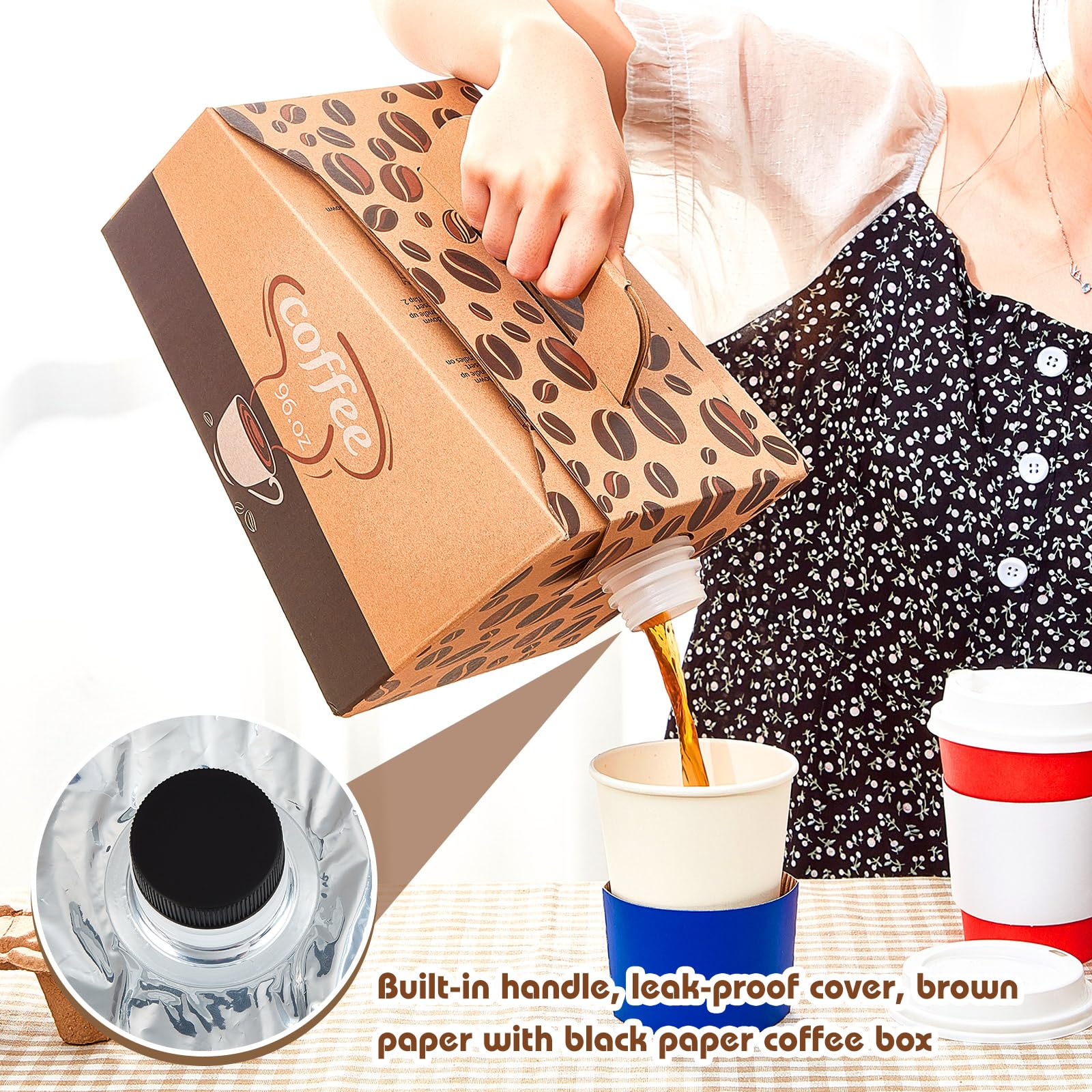 Dandat 30 Pack Insulated Coffee Box - 96 oz Disposable Hot & Cold Beverage Dispenser with Handle & Lids | Thick Hardboard Catering Servers for Office, Events, Parties & Outdoor Use