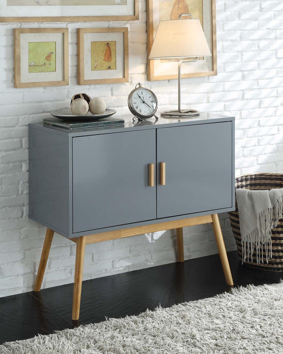 Convenience Concepts Oslo Storage Console - Modern Gray & Black Entryway Table with Shelves for Living Room, Bedroom, or Hallway Organization