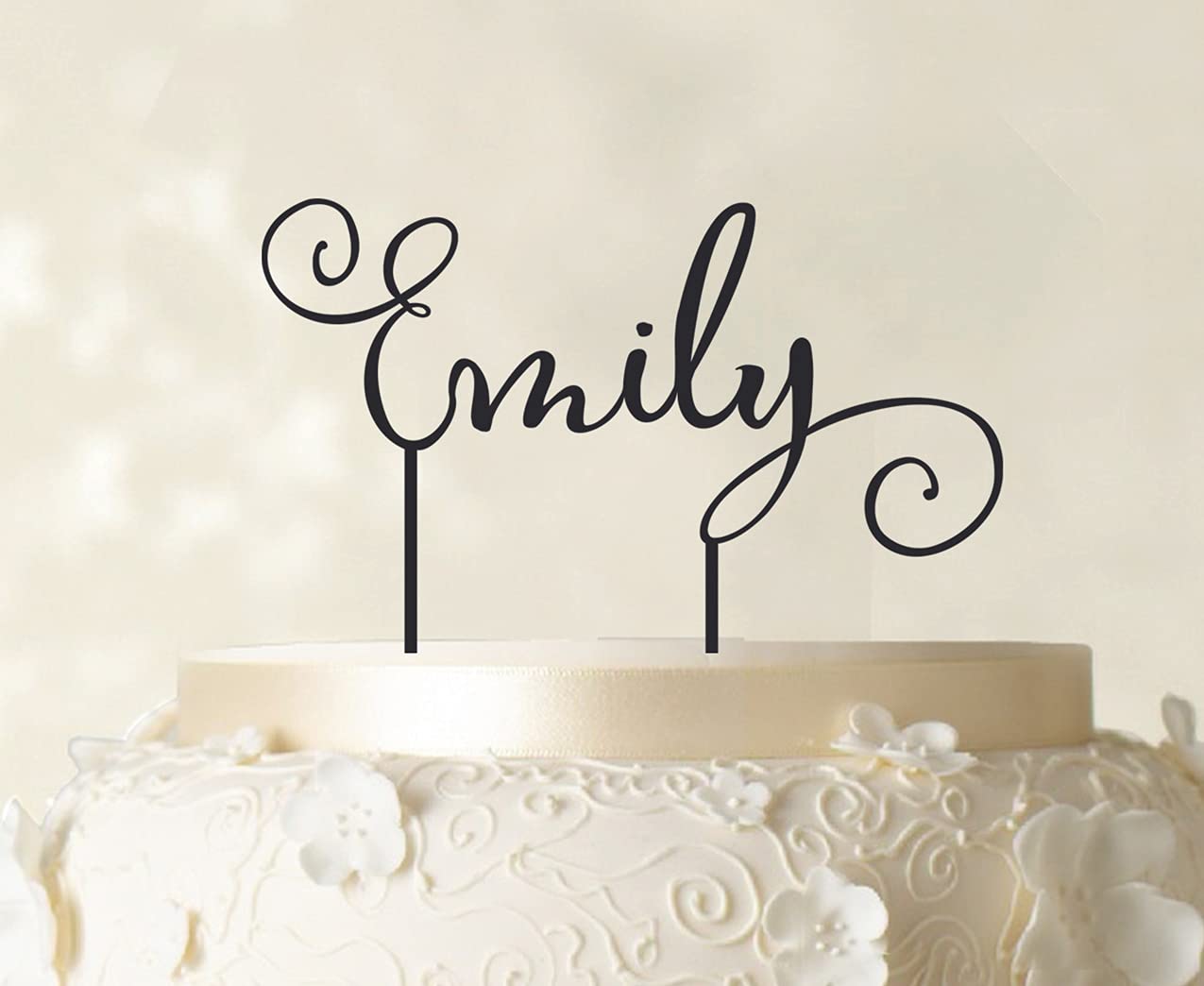 Custom Name Cake Topper - Personalized Matt Black Wedding/Birthday Cake Decoration (5