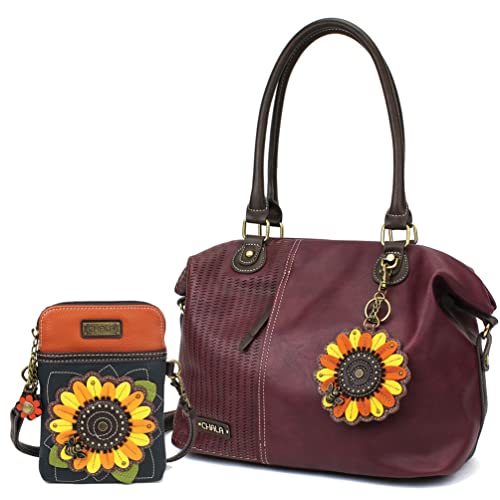 Plum Sunflower Tote & Cellphone Crossbody Gift Set