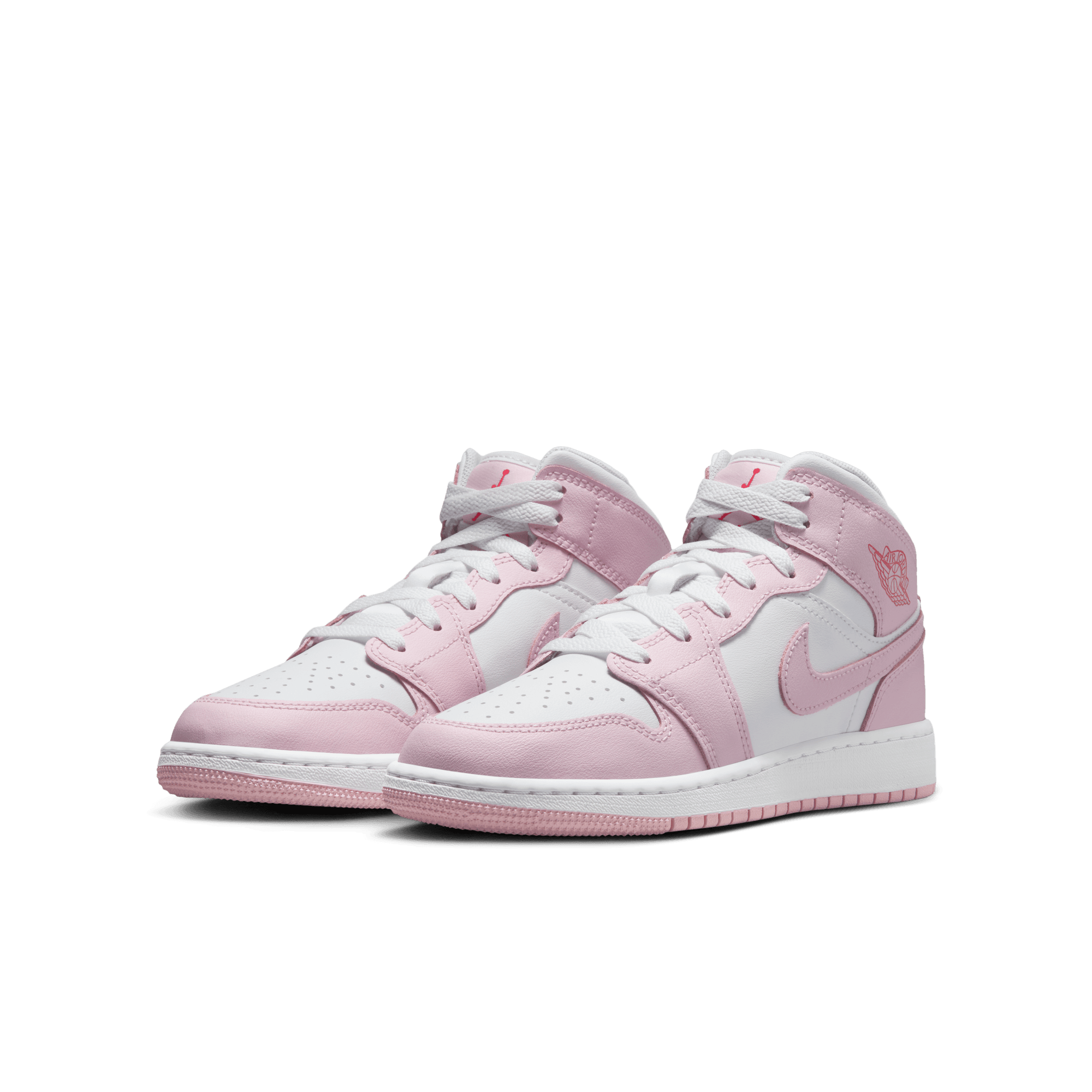 AIR JORDAN 1 MID (GS) Pink Foam/Fire Red - Women's Basketball Shoes for Running, Gym & Streetwear Fashion