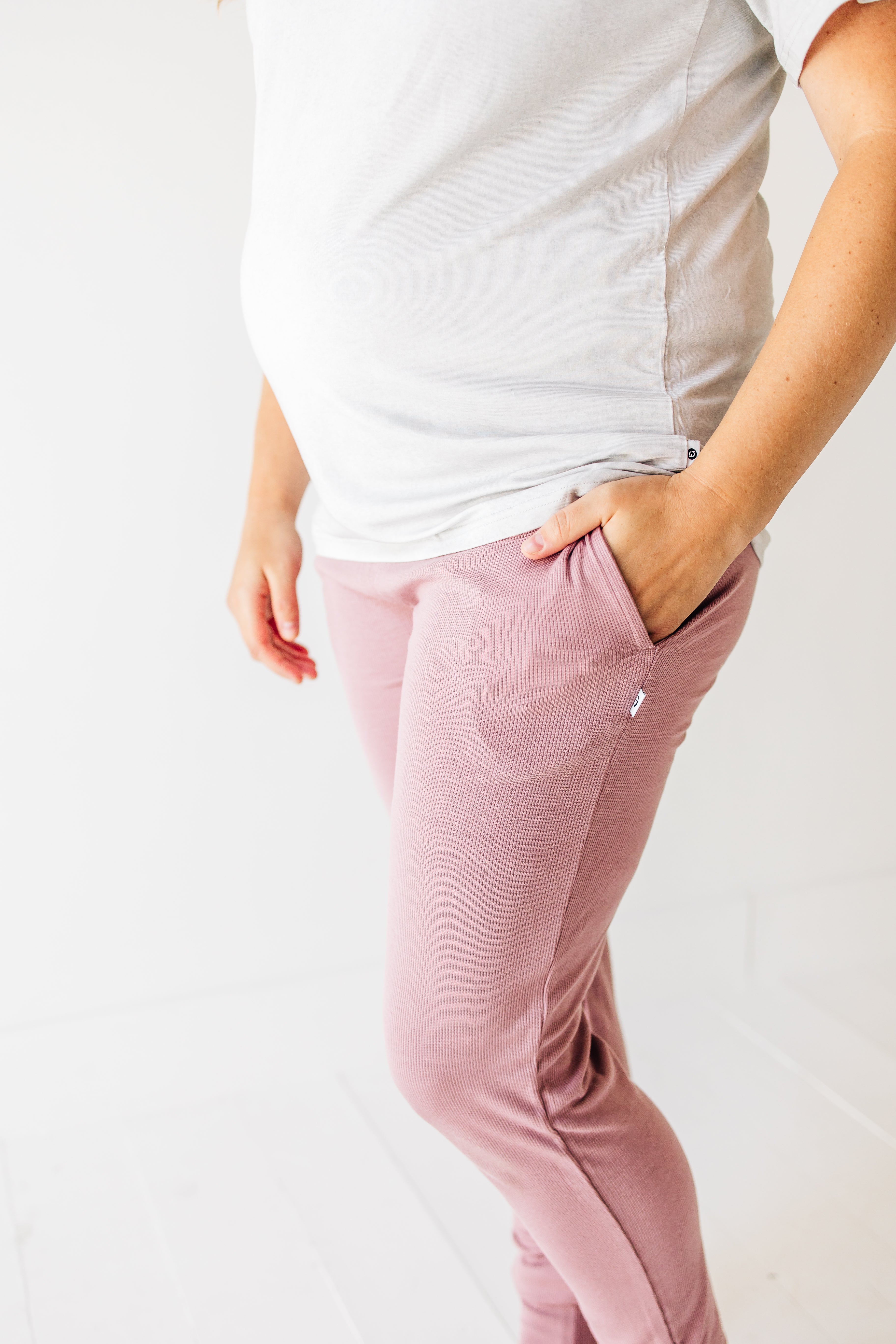 Mauve Ribbed Jogger Pajama Pants for Women - Soft Lounge Pants for Sleeping, Relaxing & Home Comfort