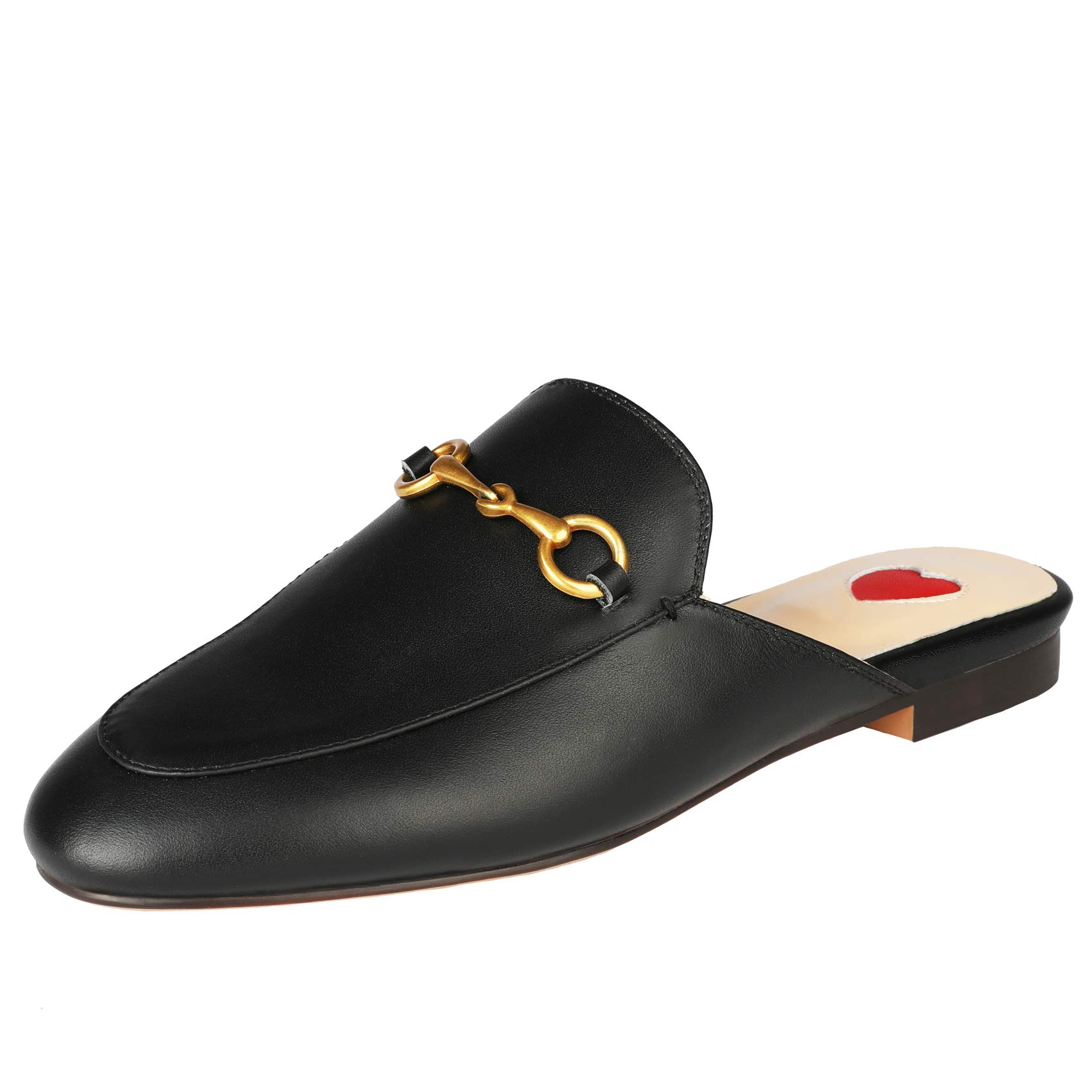 Arqa Women's Almond Toe Leather Slip-On Mules - Comfortable Backless Loafers with Buckle Detail | Perfect for Office, Casual Wear & Summer Outfits
