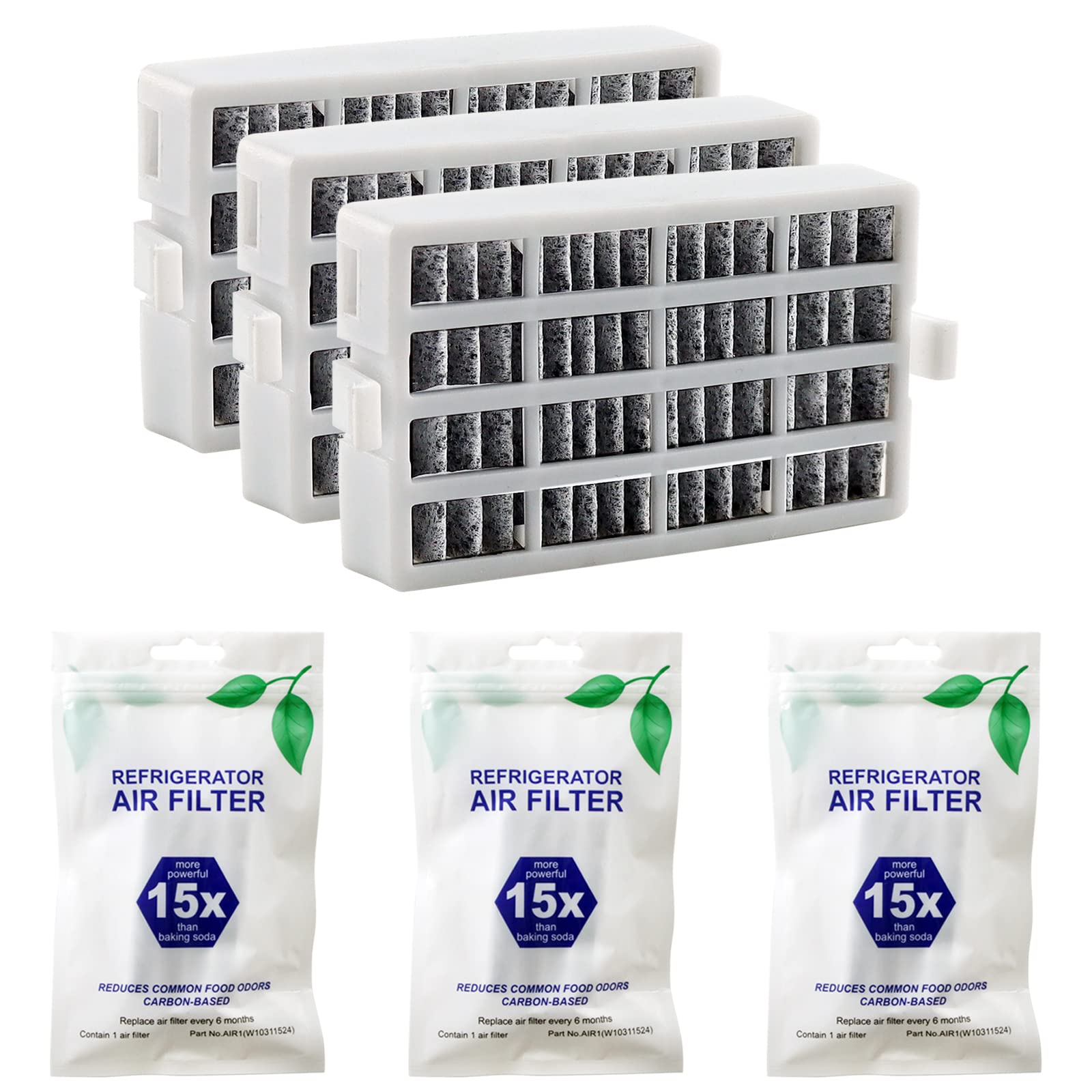 Whirlpool Kenmore Refrigerator Air Filter Replacement - 3 Pack W10311524 AIR1 Compatible with Fresh Flow System | Eliminates Odors & Keeps Food Fresh | Perfect for French Door & Side-by-Side Refrigerators