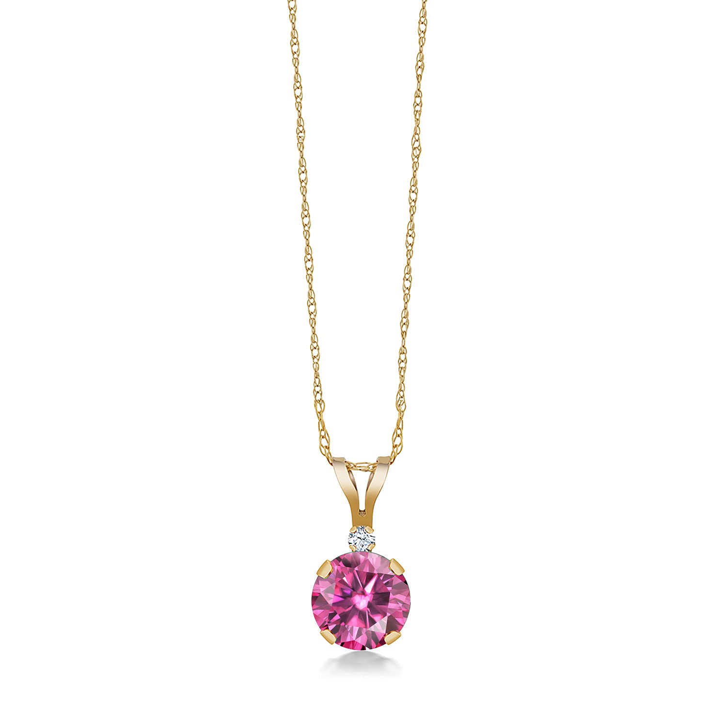 14K Yellow Gold Pendant Necklace with Round Pink Moissanite & Created Sapphire (0.82 CTTW) - Elegant Jewelry Gift for Women, Perfect for Anniversary, Birthday & Special Occasions