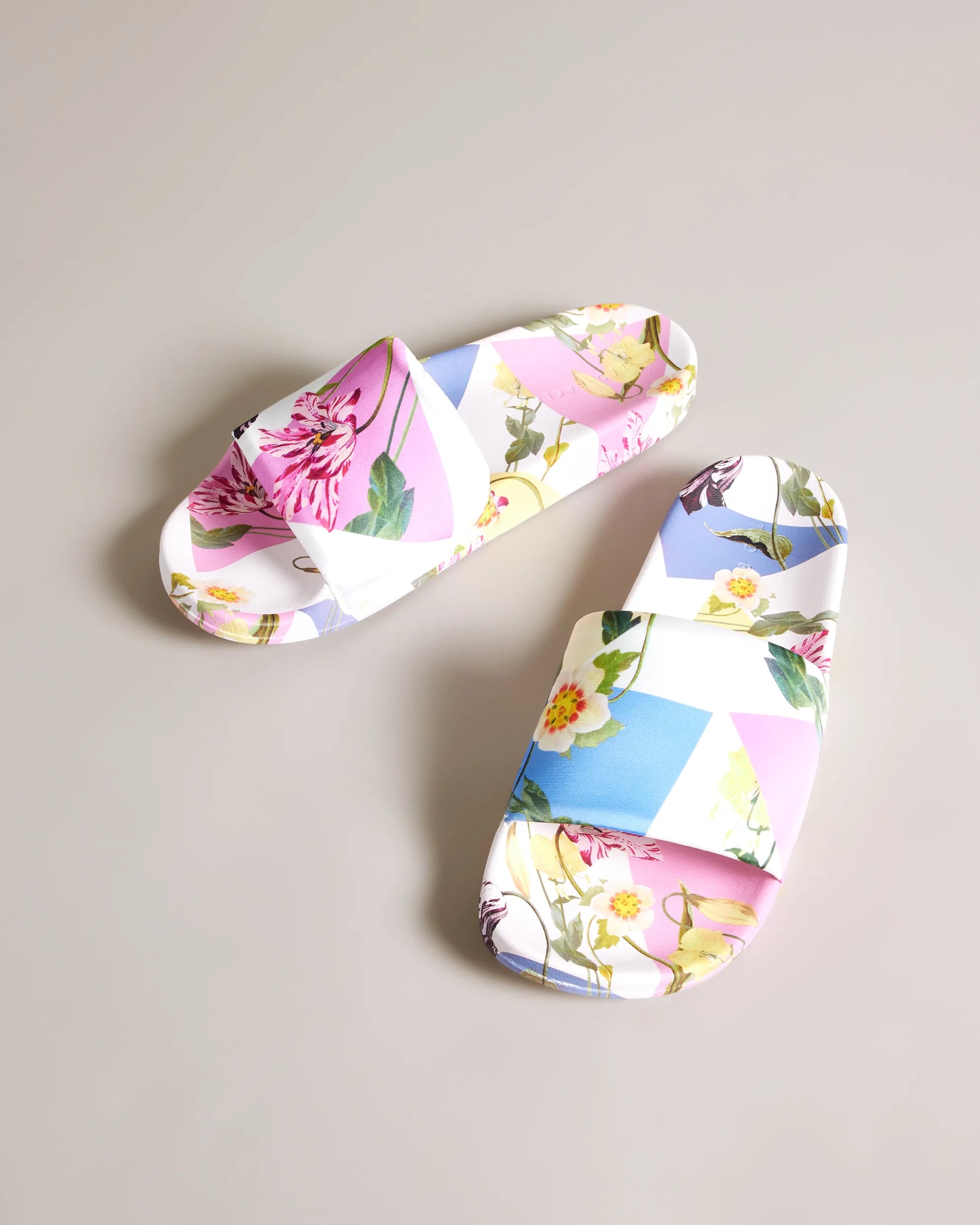 Azzyla Floral Printed Satin Sliders for Women - Comfortable White Slide Sandals for Summer, Beach, and Home Wear