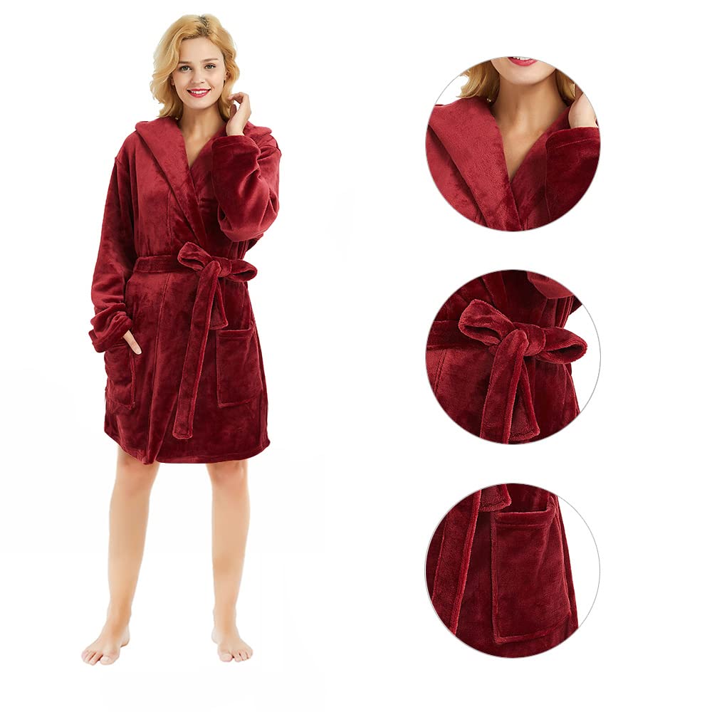 U2SKIIN Women's Hooded Fleece Robe - Soft Warm Short Plush Bathrobe with Hood for Spa, Lounge & Winter Wear | Cozy Home Relaxation & Gift Idea